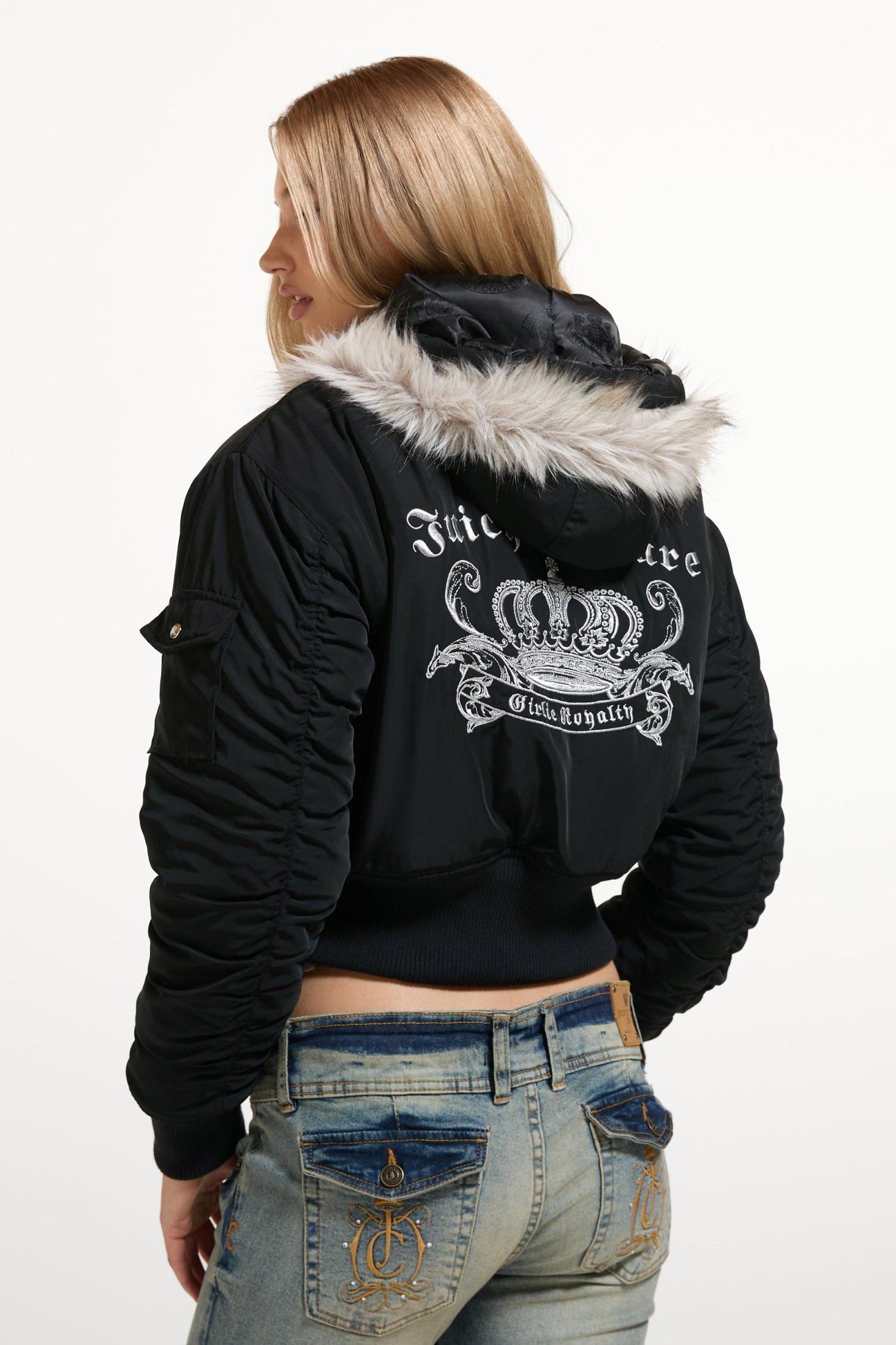 Camille short bomber jacket in twill - Black