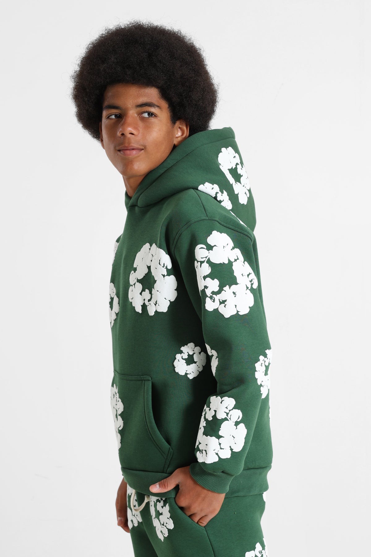 Sweatshirt à capuchon - Forest Green + White