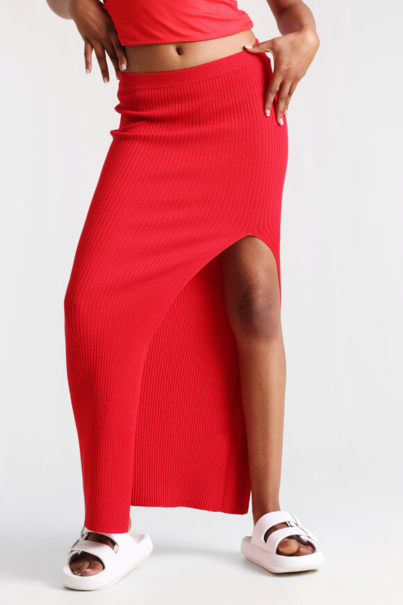 Gerippter Maxi Strickrock - Rot