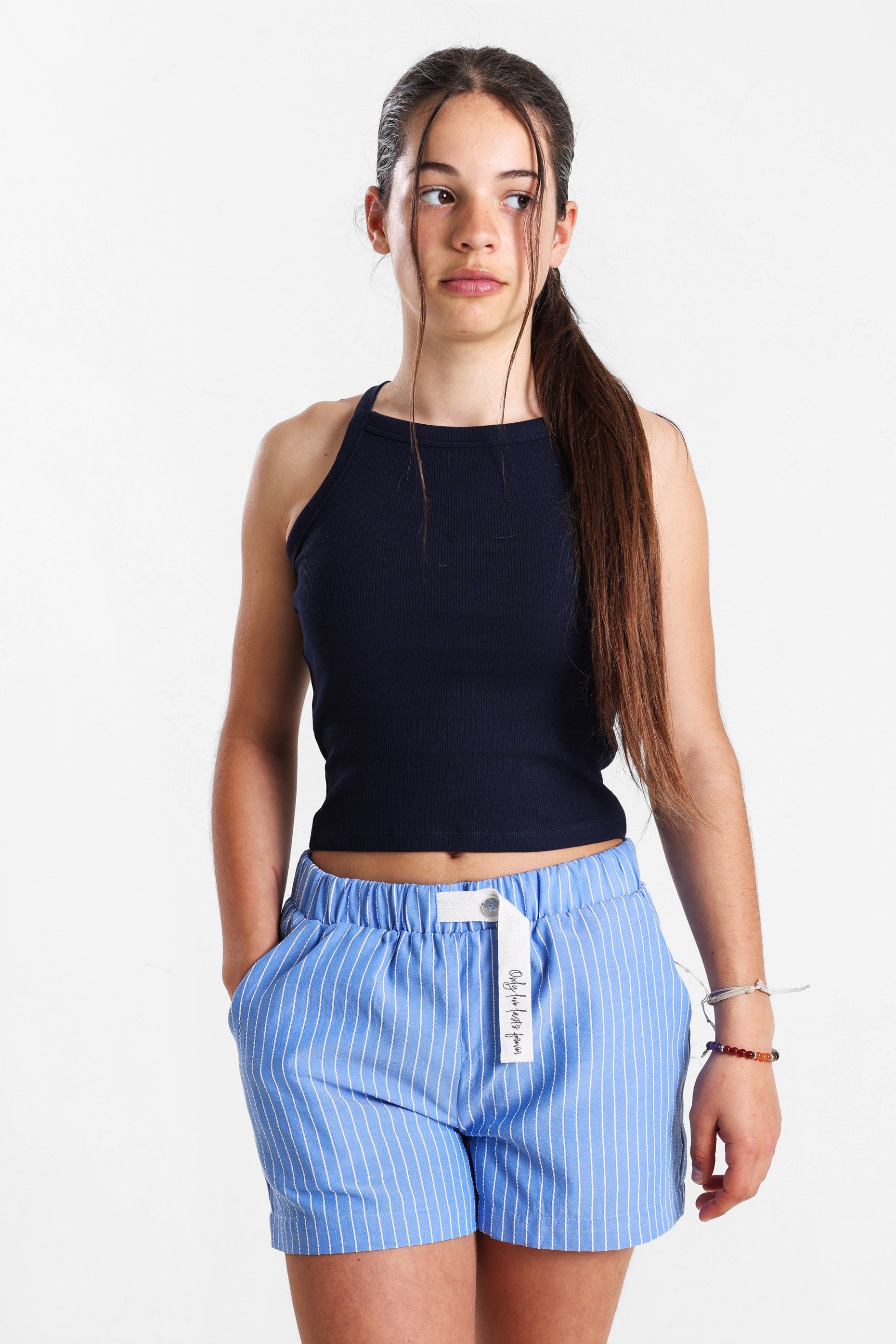Geripptes Crop Top - Marineblau