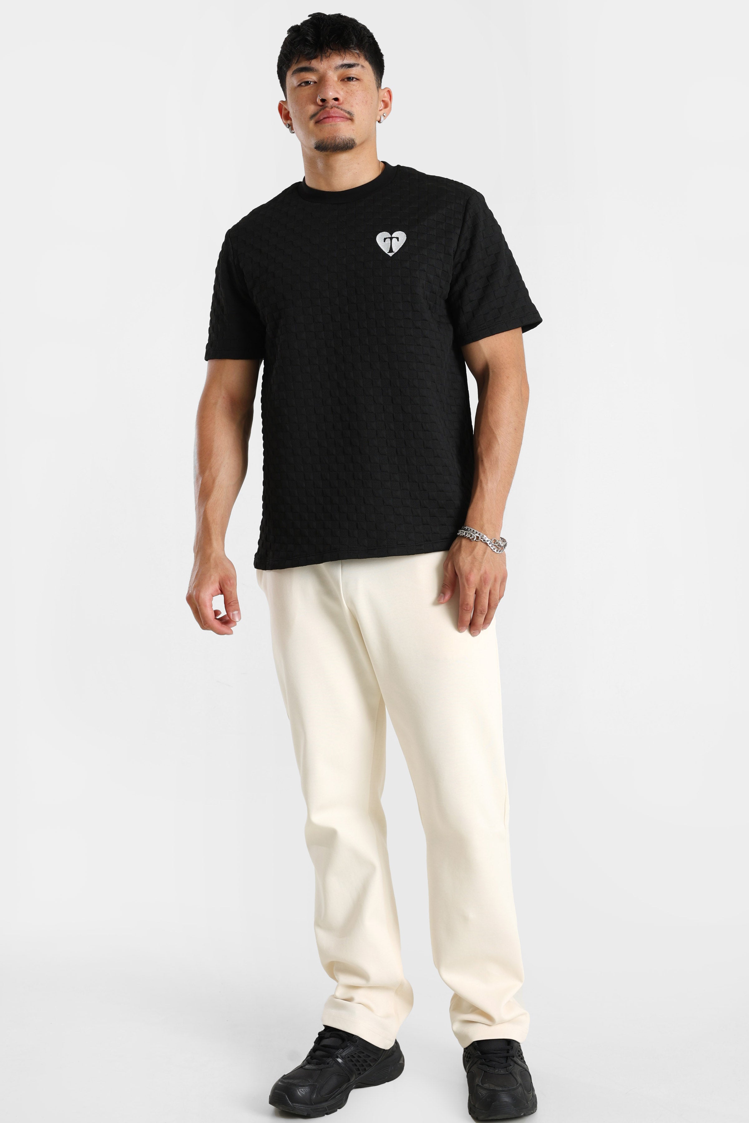 Strukturiertes T-Shirt - Schwarz