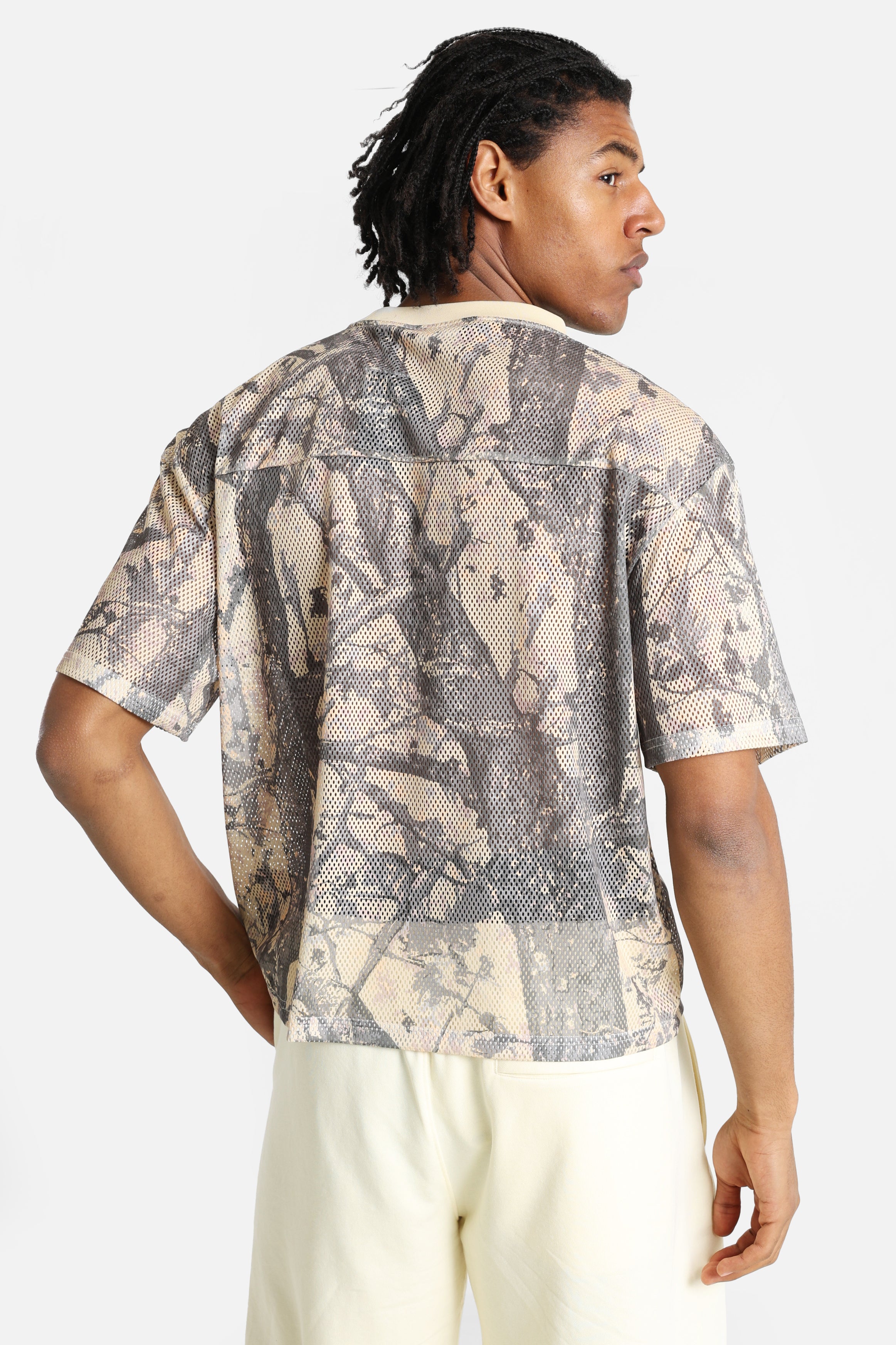 Mesh T-Shirt - Beige + Mehrfarbig