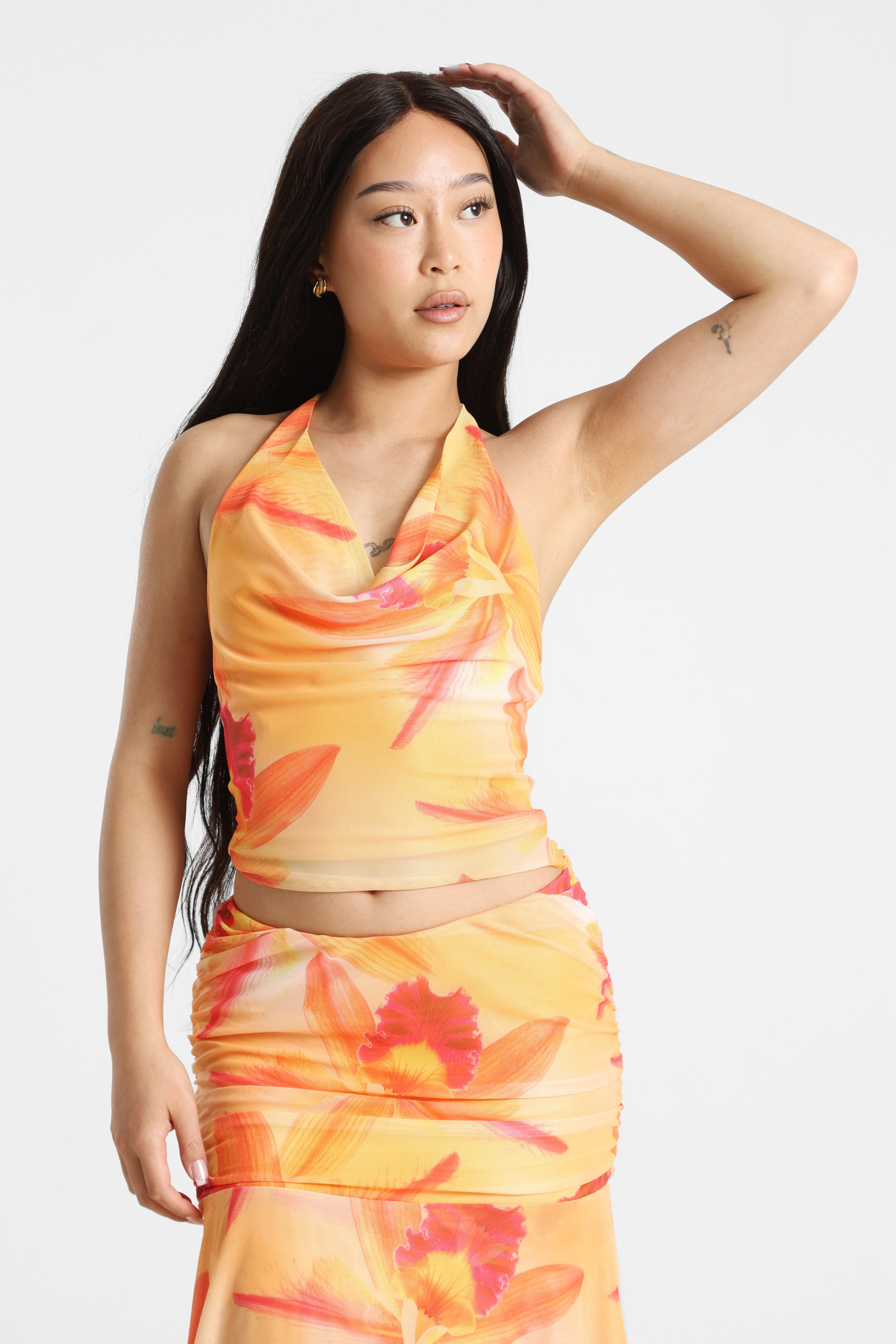 Neckholder Mesh Top - Orange