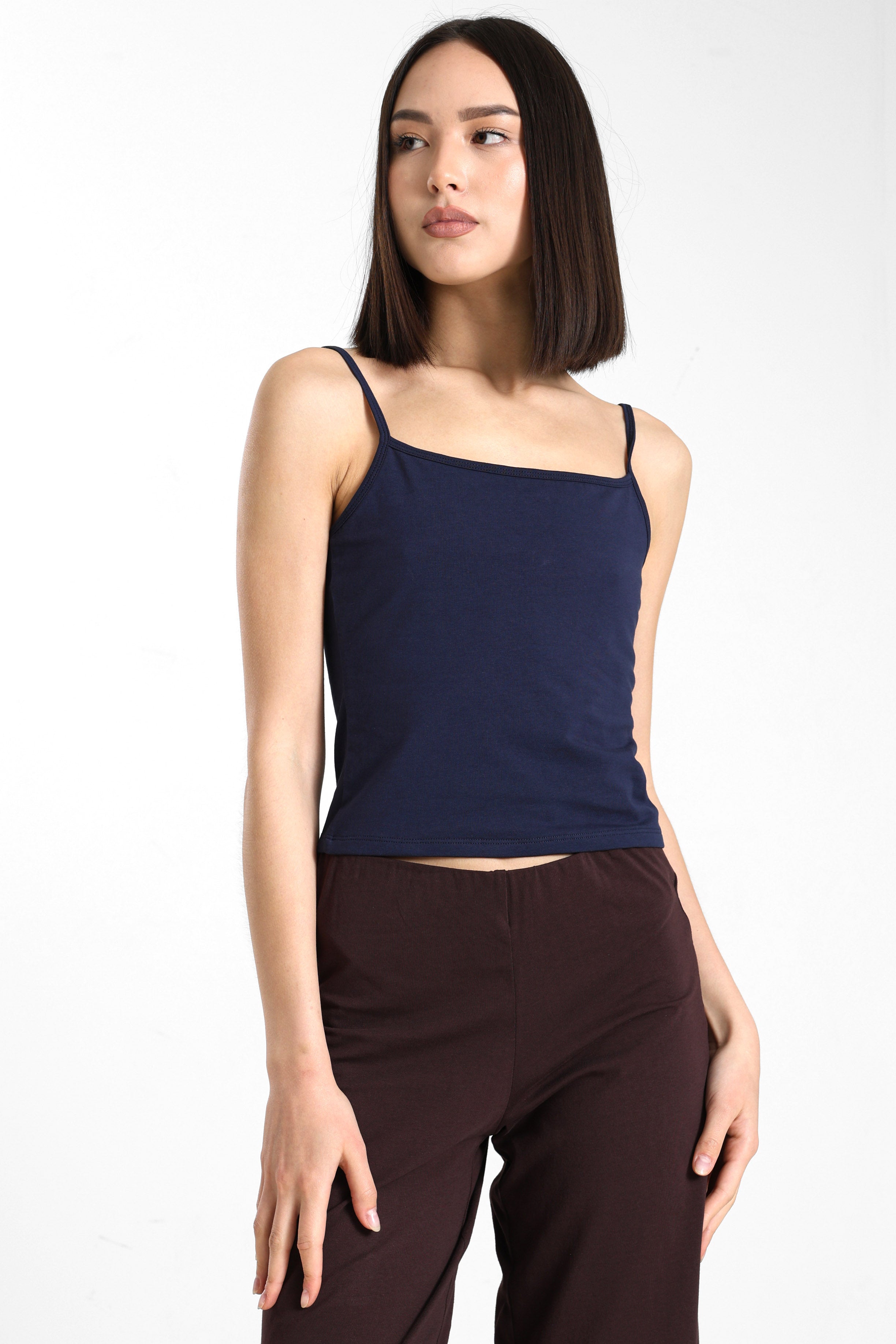 Top corto con spalline sottili - Bleu marine