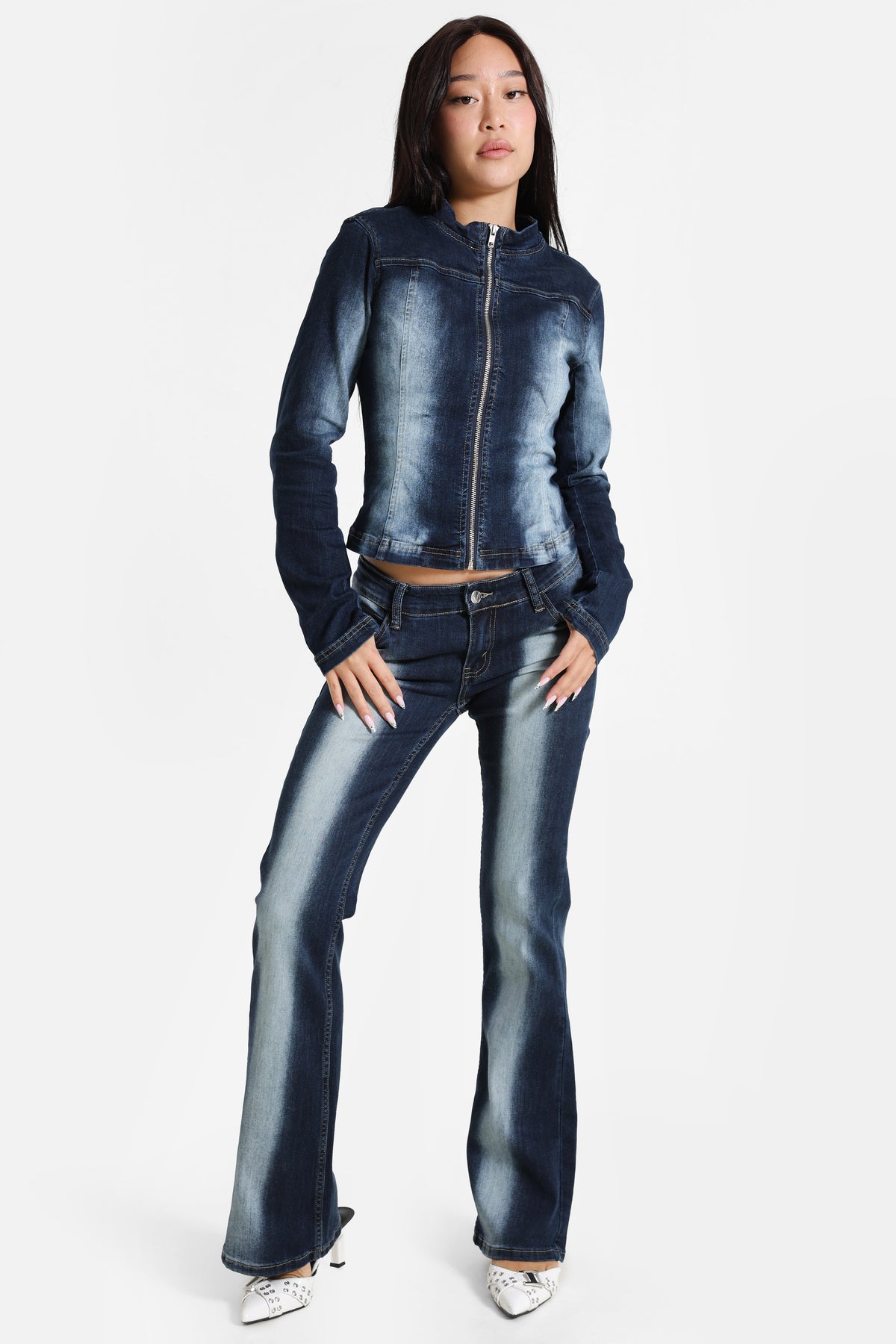 Jeans a zampa - Bleu foncé usé