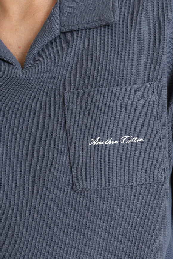 Oversize Poloshirt aus Waffelstoff - Vintage Blue