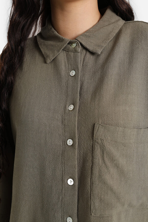 Crop linen shirt - khaki