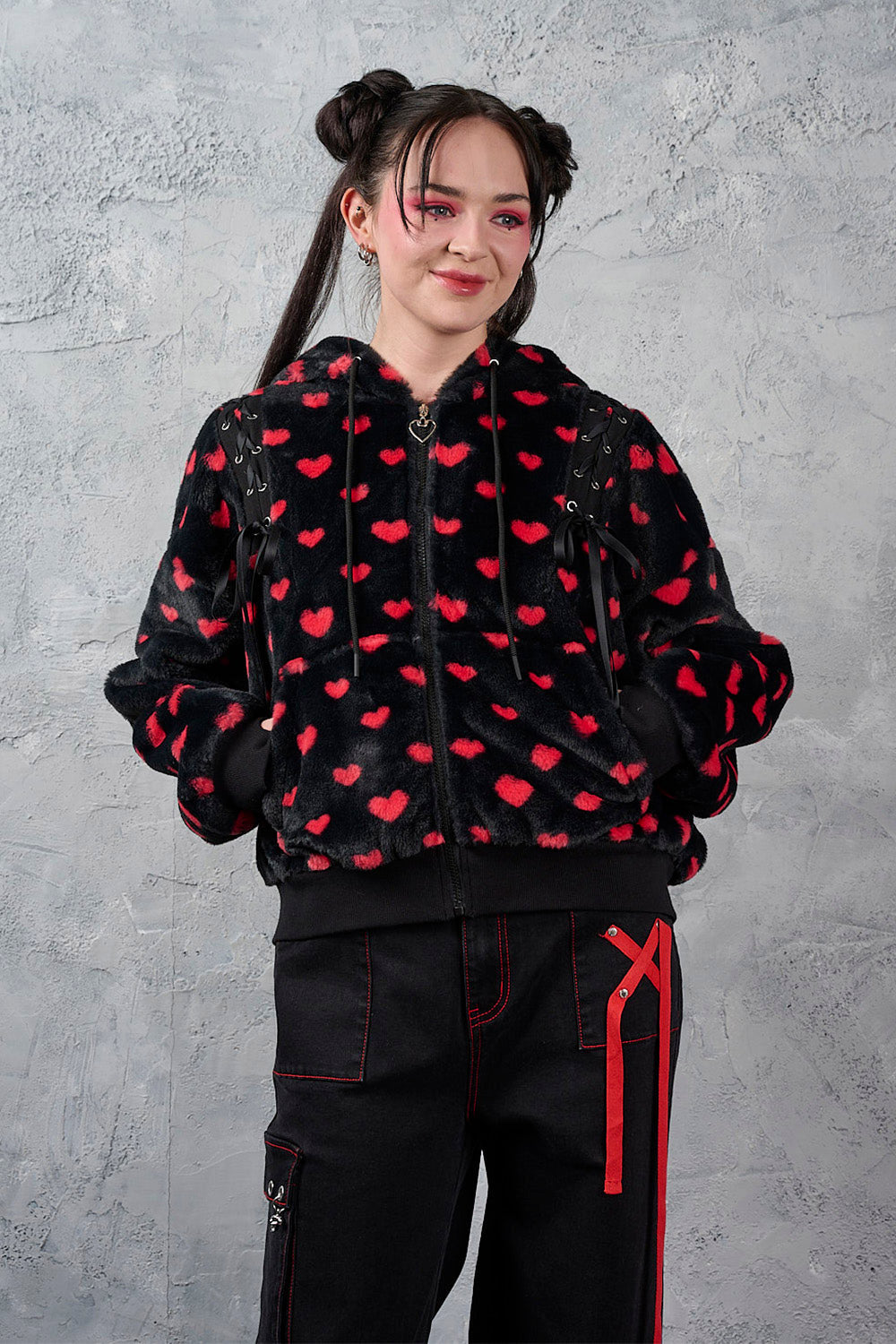 Veste en peluche - Black + Red