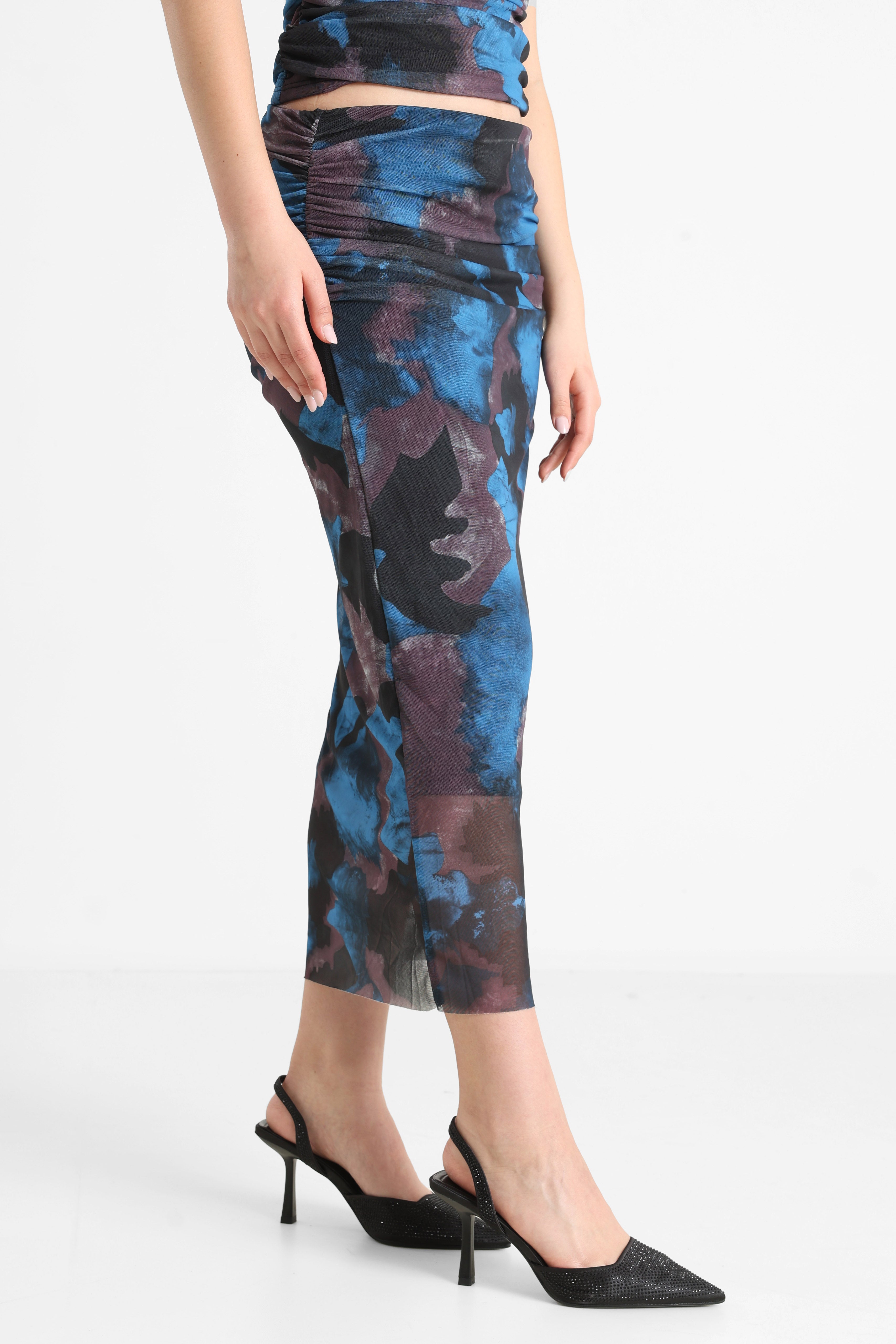 NMPETROLIUM Jupe midi en maille - Black + Petrolium