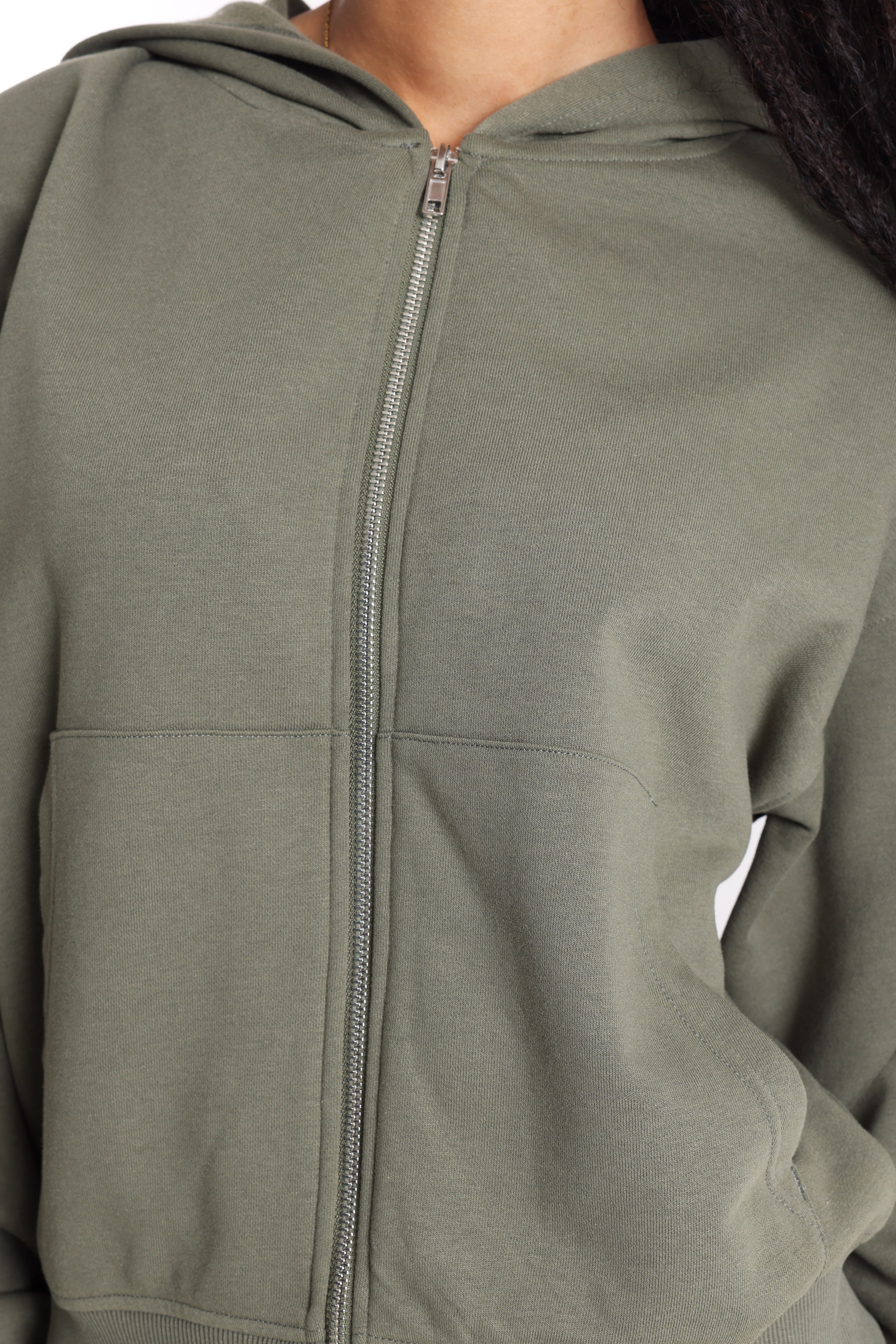 Kapuzensweatjacke - Olive