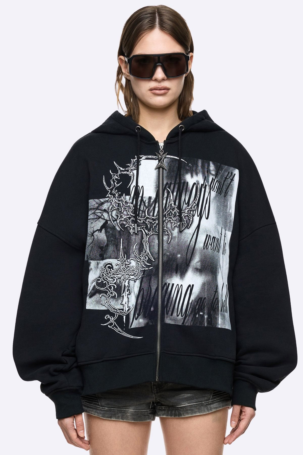 Go to Hell Oversize Kapuzensweatjacke  - Black