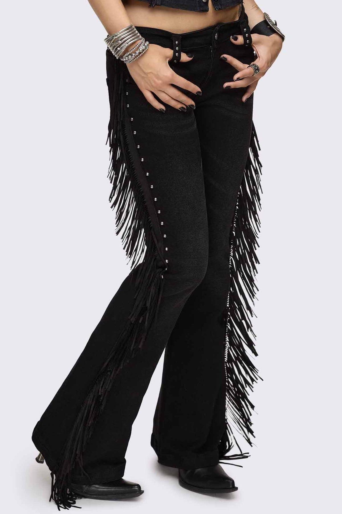 Jeans flare Sierra con frange - Black