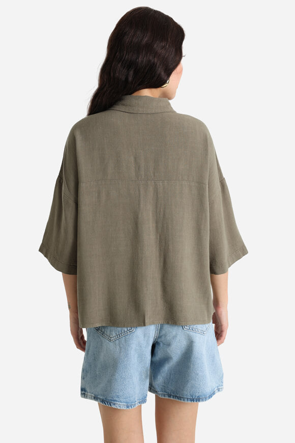 Camicia di lino crop - kaki