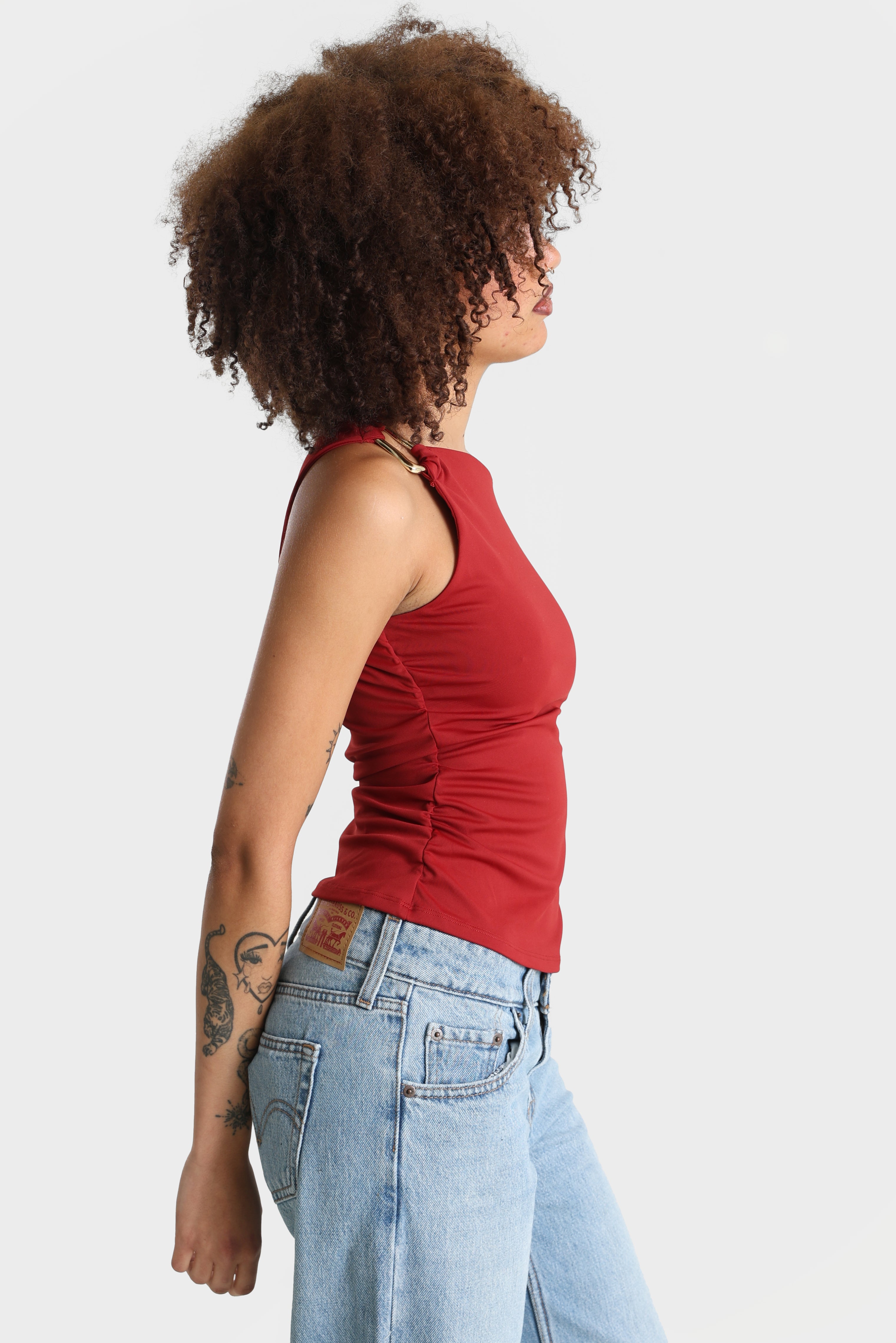 One Shoulder Top - Dunkelrot