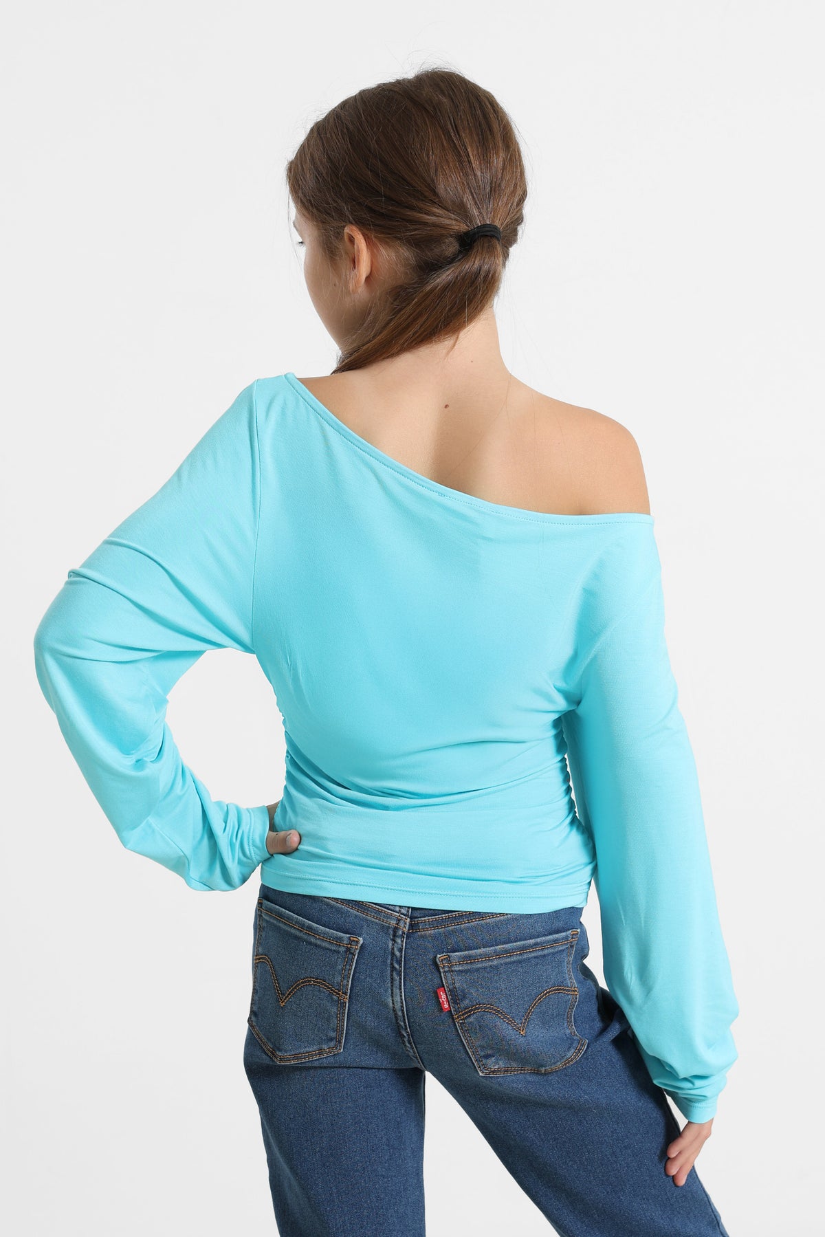 Shirt off shoulder manches longues - Turquoise