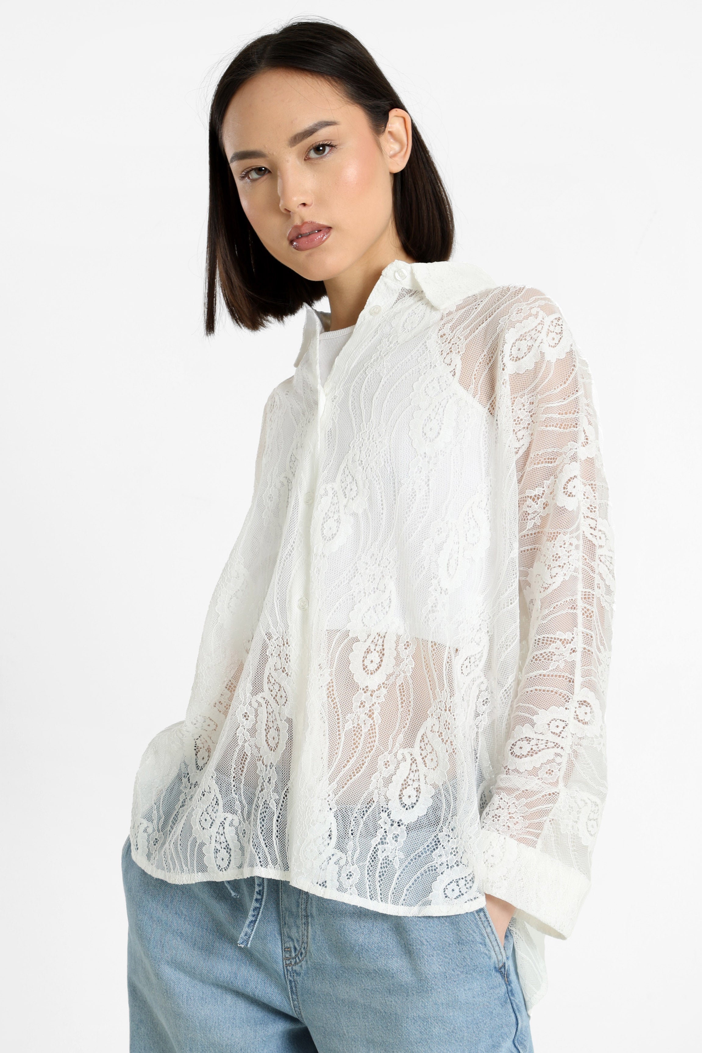 ONLNEWLINA Spitzenhemd - Cloud Dancer