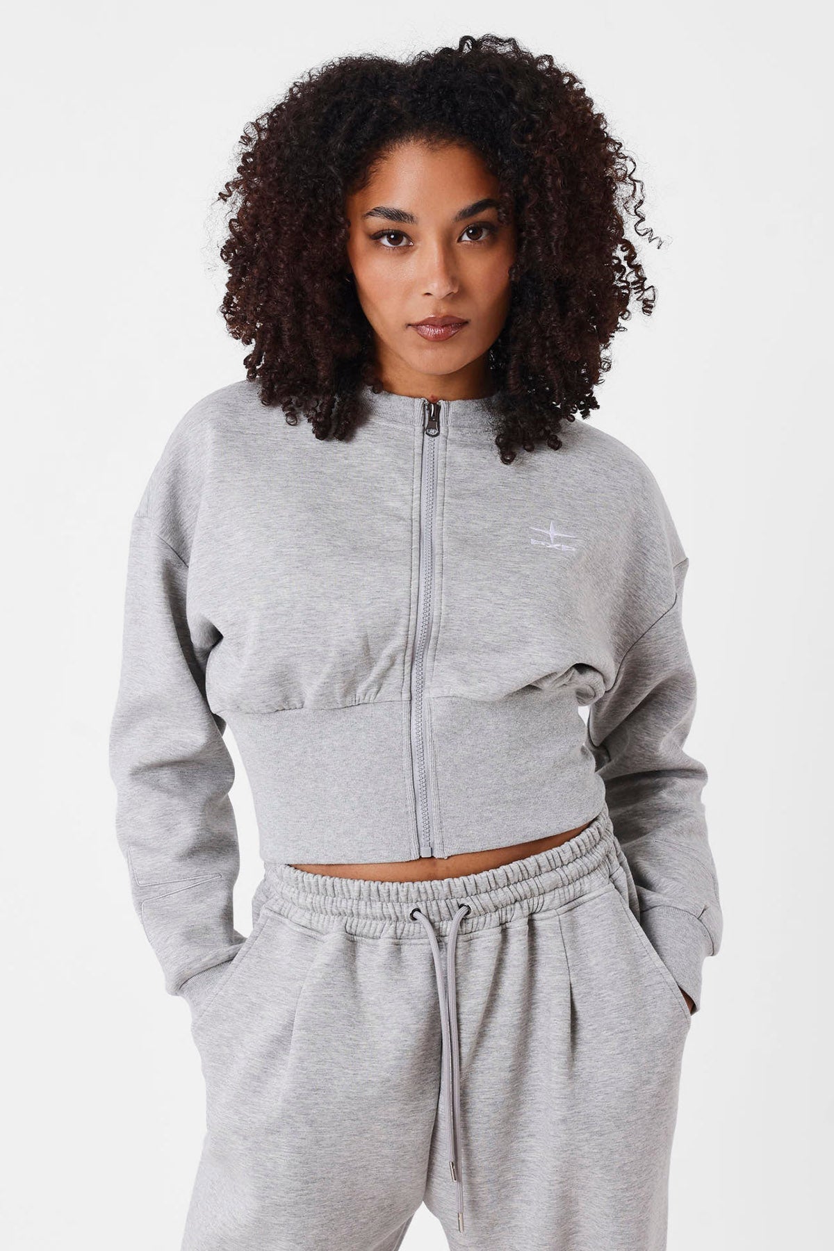Crop Trainingsjacke - Light Grey Heather