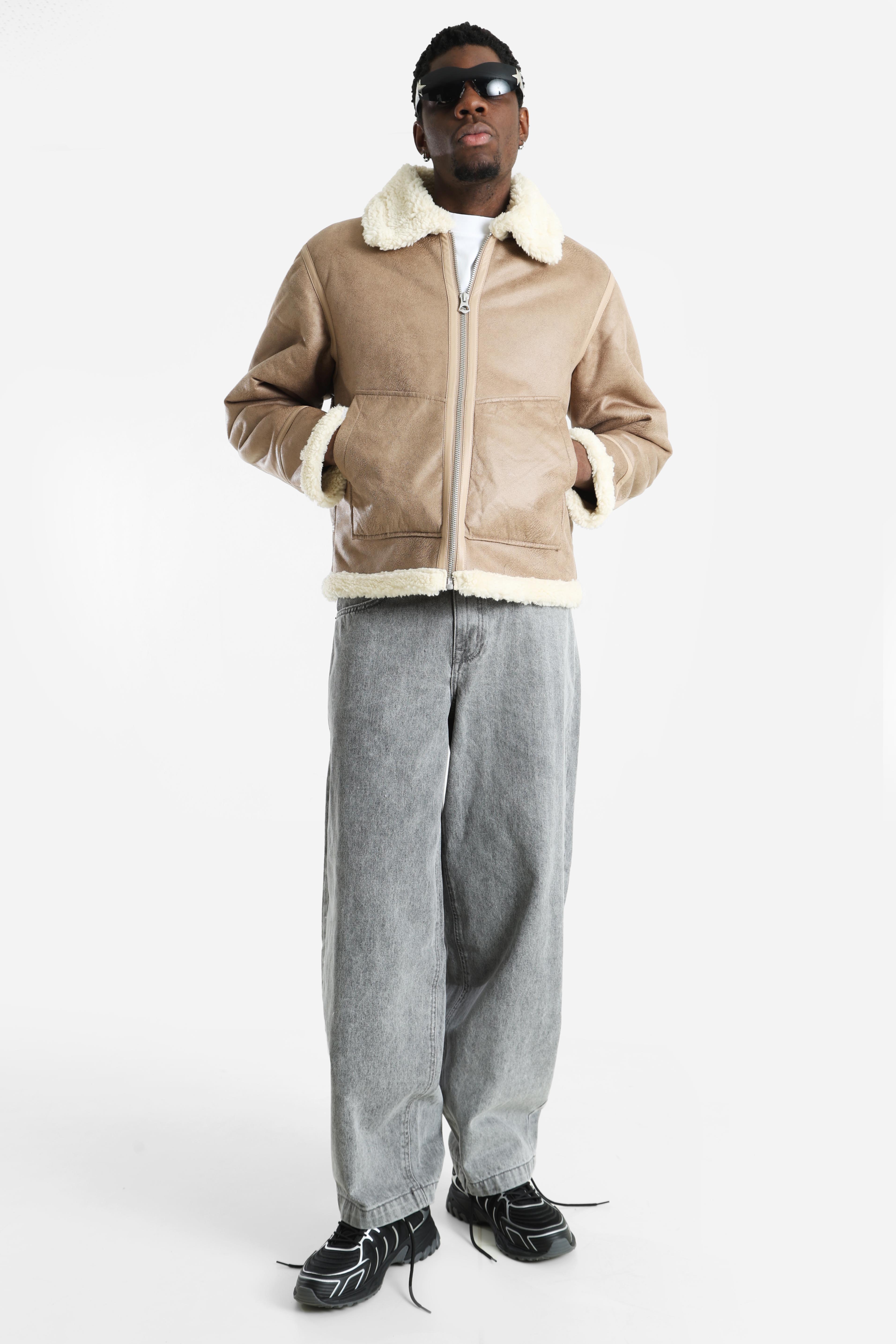 JORLIVERPOOL Aviator veste mouton retourné - Taupe Gray