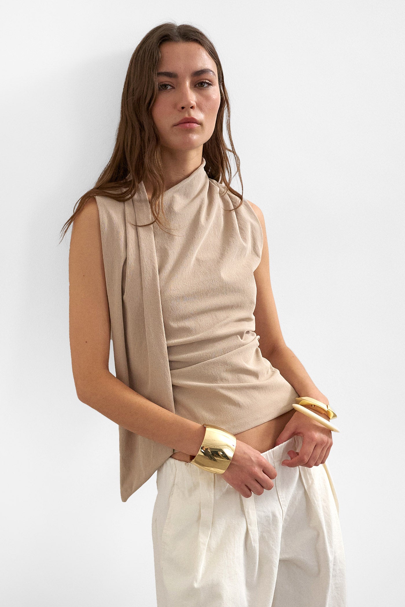 TSTIF ruched top in structured fabric - Abbey Stone