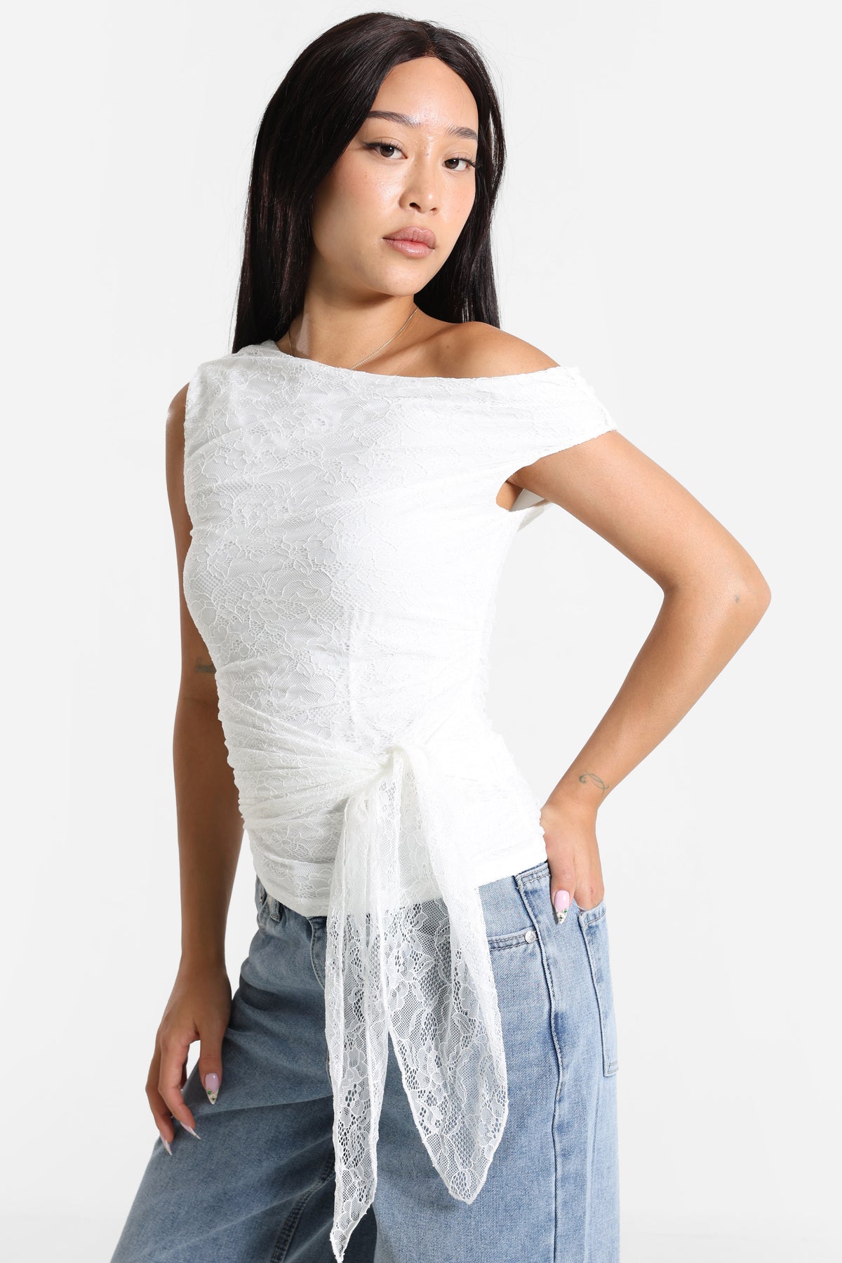 Top corto in pizzo - Ecru