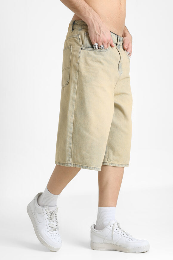 Jeansshorts - Beige + Blau