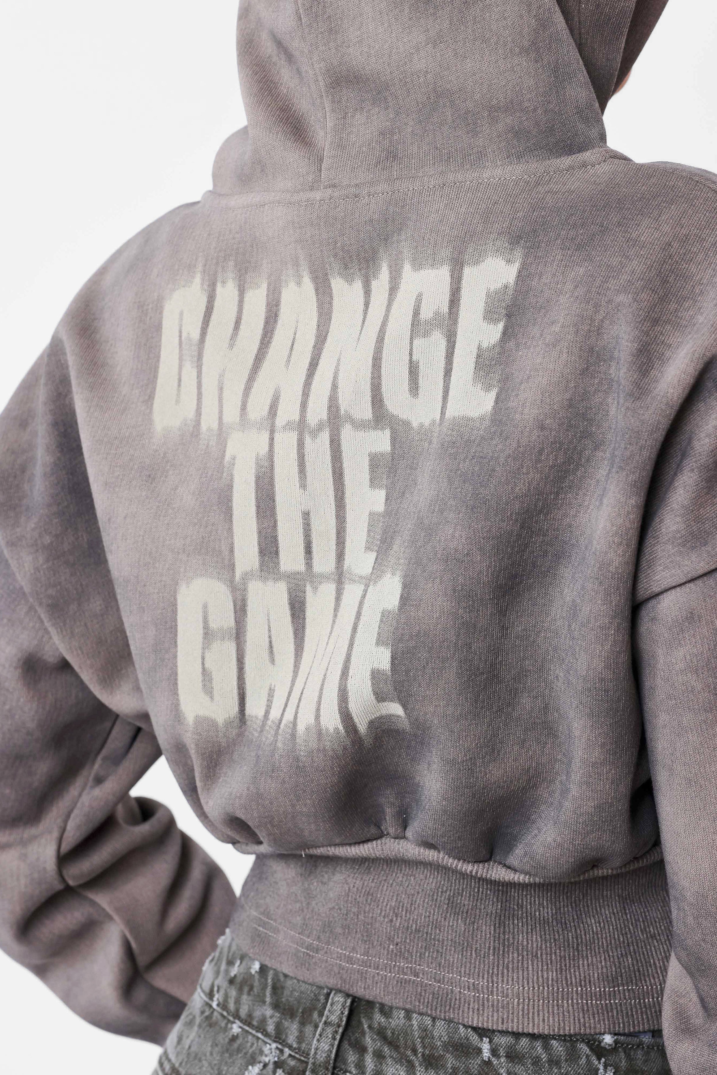 Crop Kapuzensweatjacke - Dark Taupe