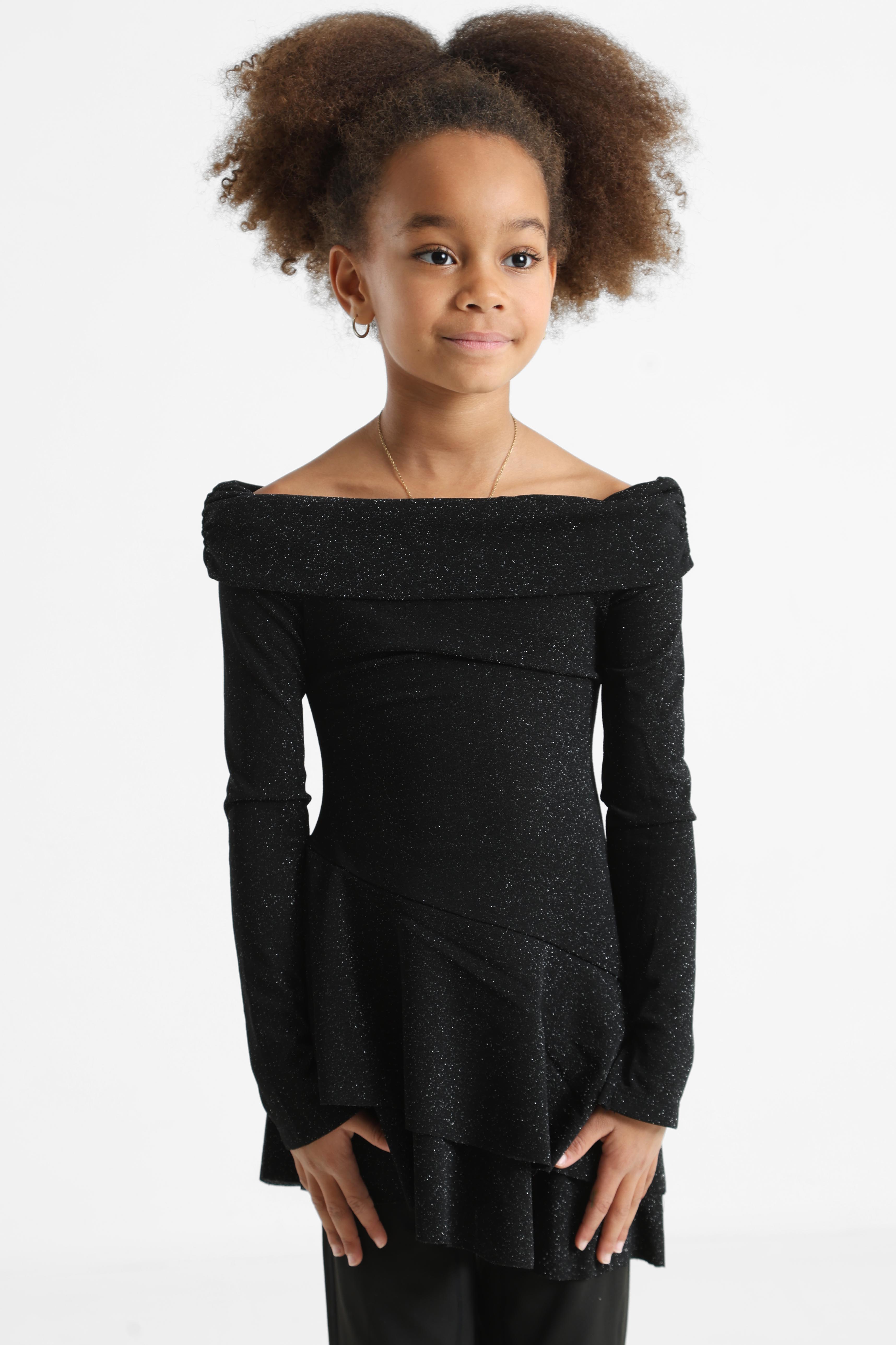 Mini robe off shoulder scintillante - noir + argenté