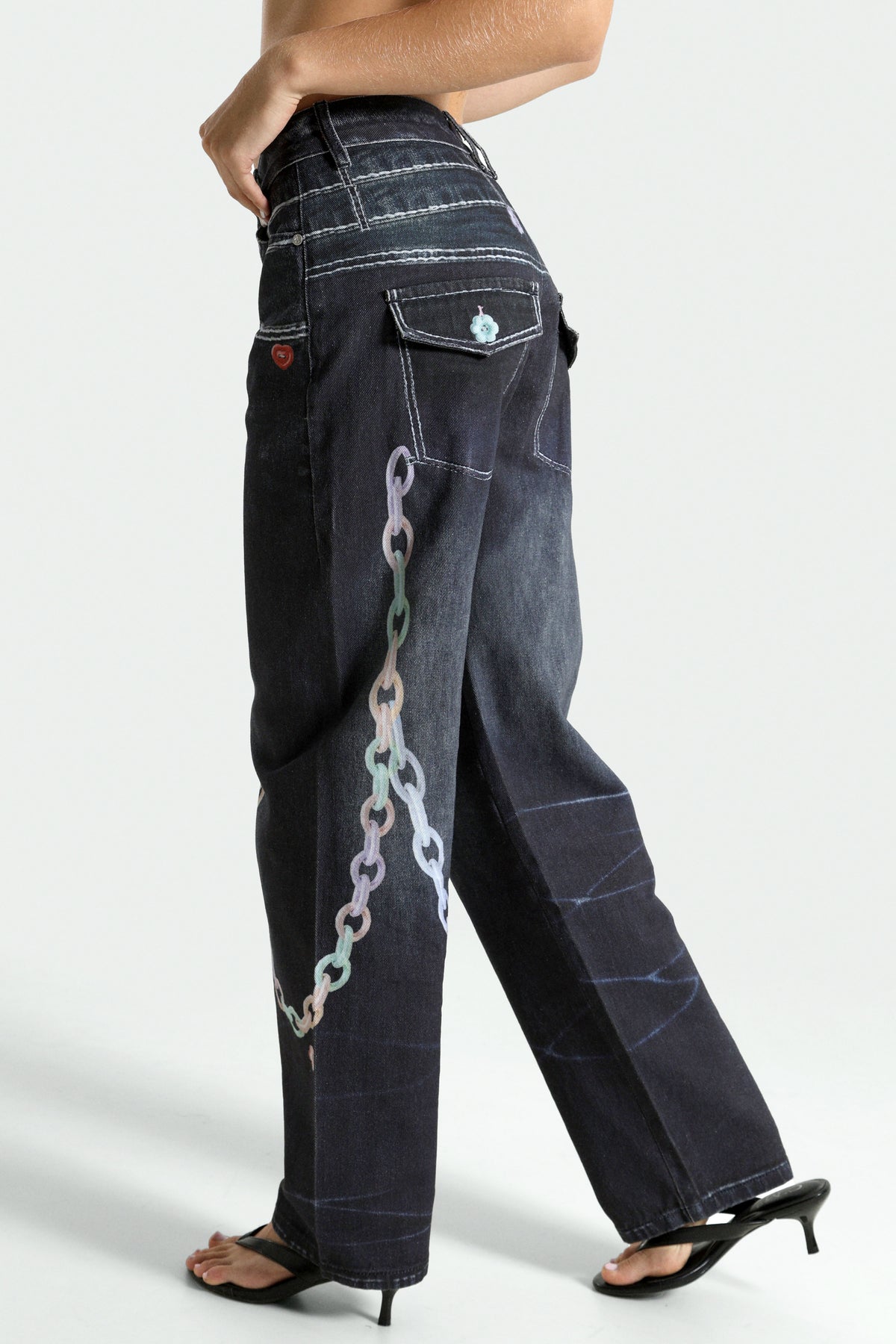 Baggy fit jeans - Dark Blue + Multicolor