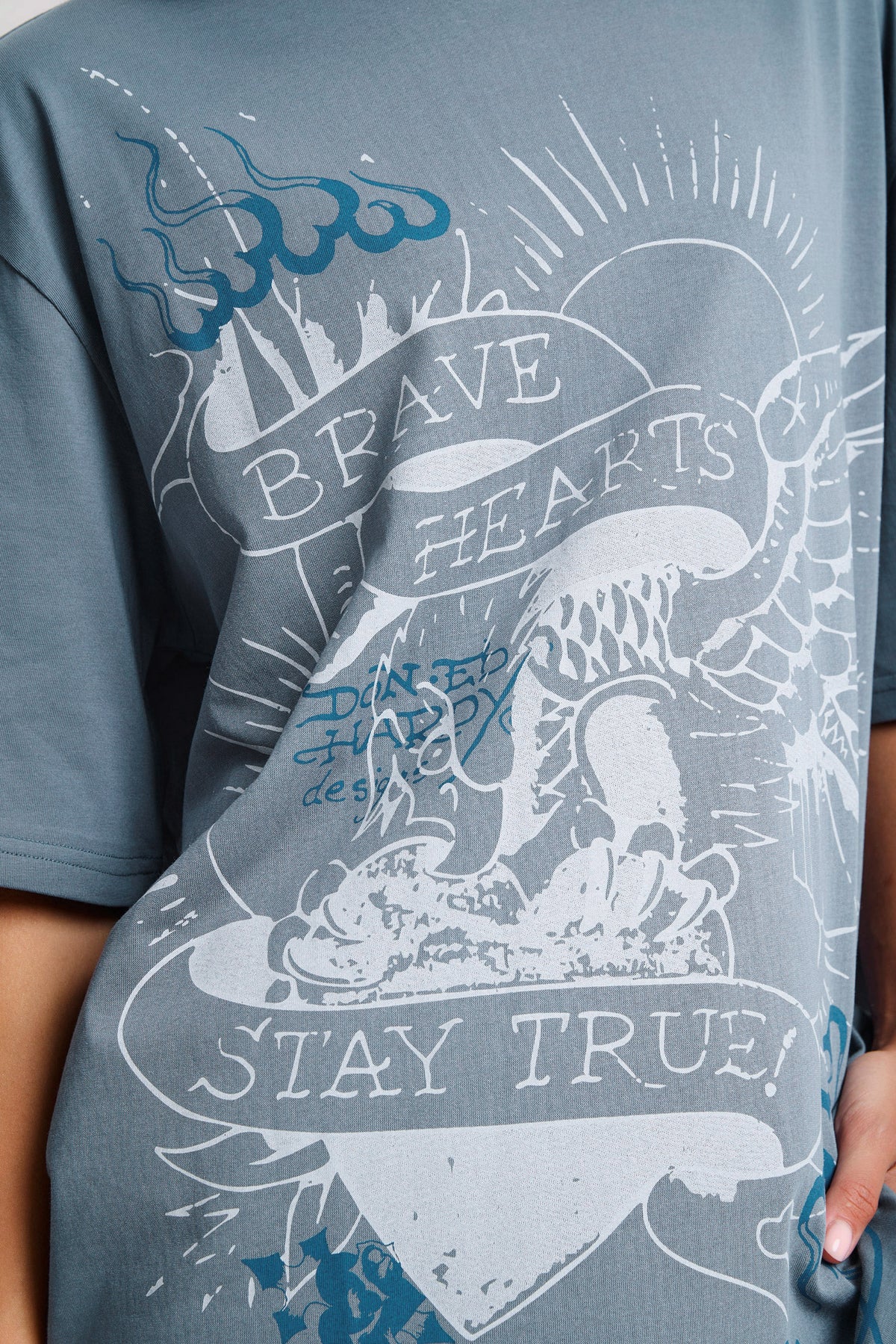 Brave Hearts loose t-shirt - Blue Washed