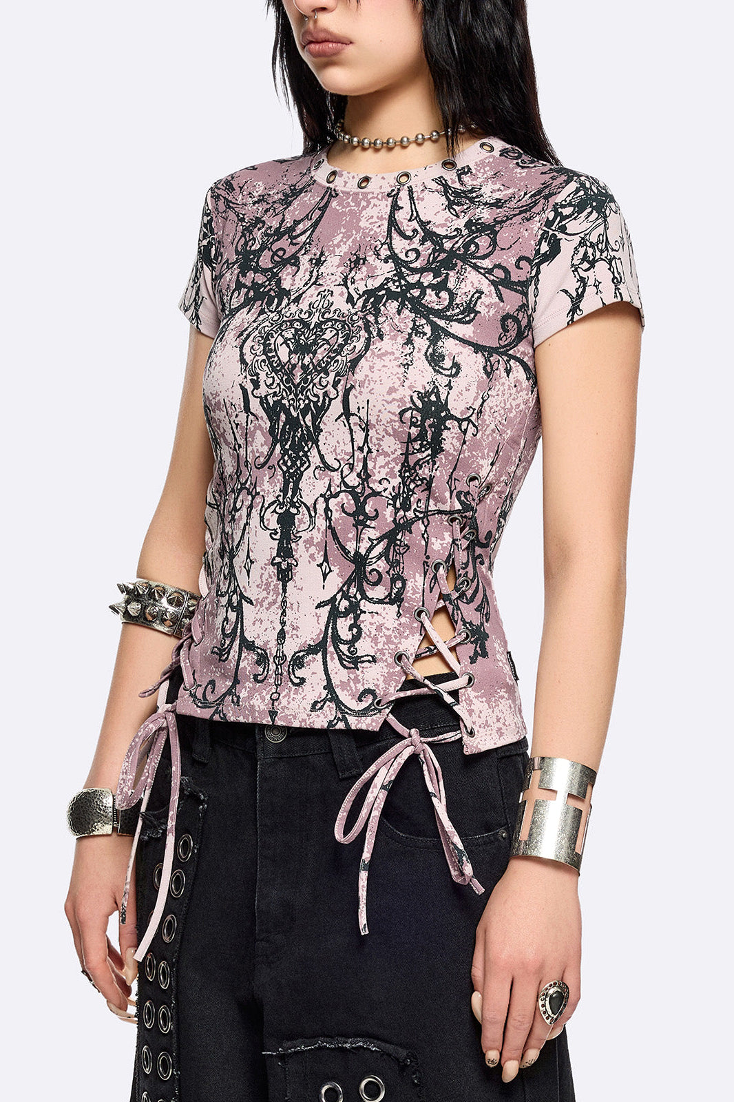 Heartless Crop T-Shirt - Mauve Ancient + Black