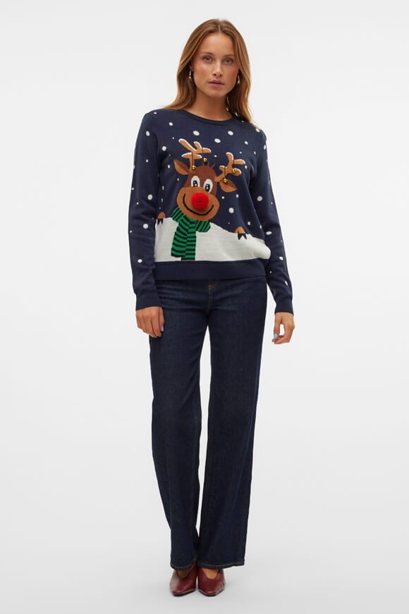 Snowy Deer Christmas knitted sweater - Navy Blazer