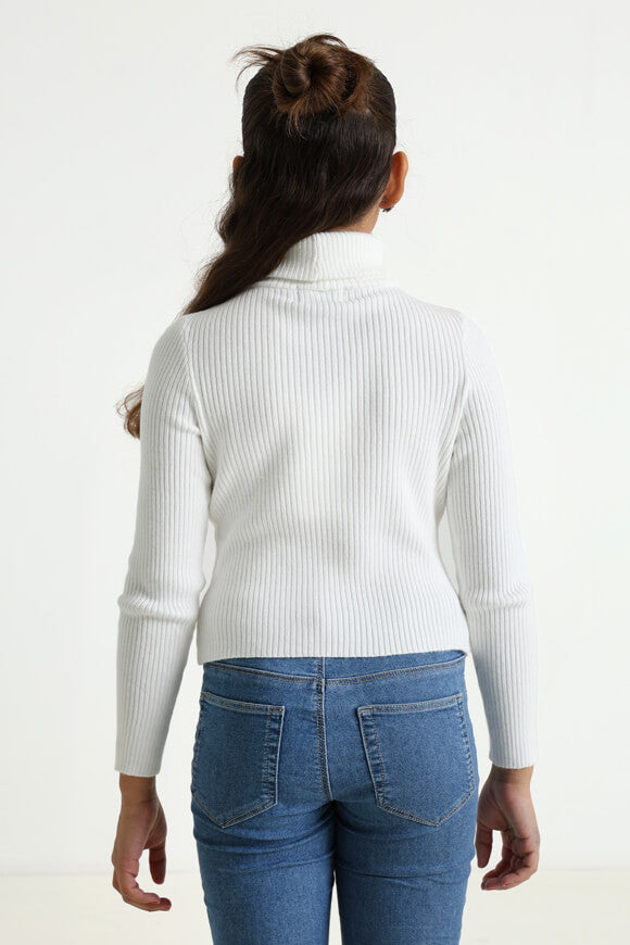 Pull en maille côtelée Crop - Blanc cassé