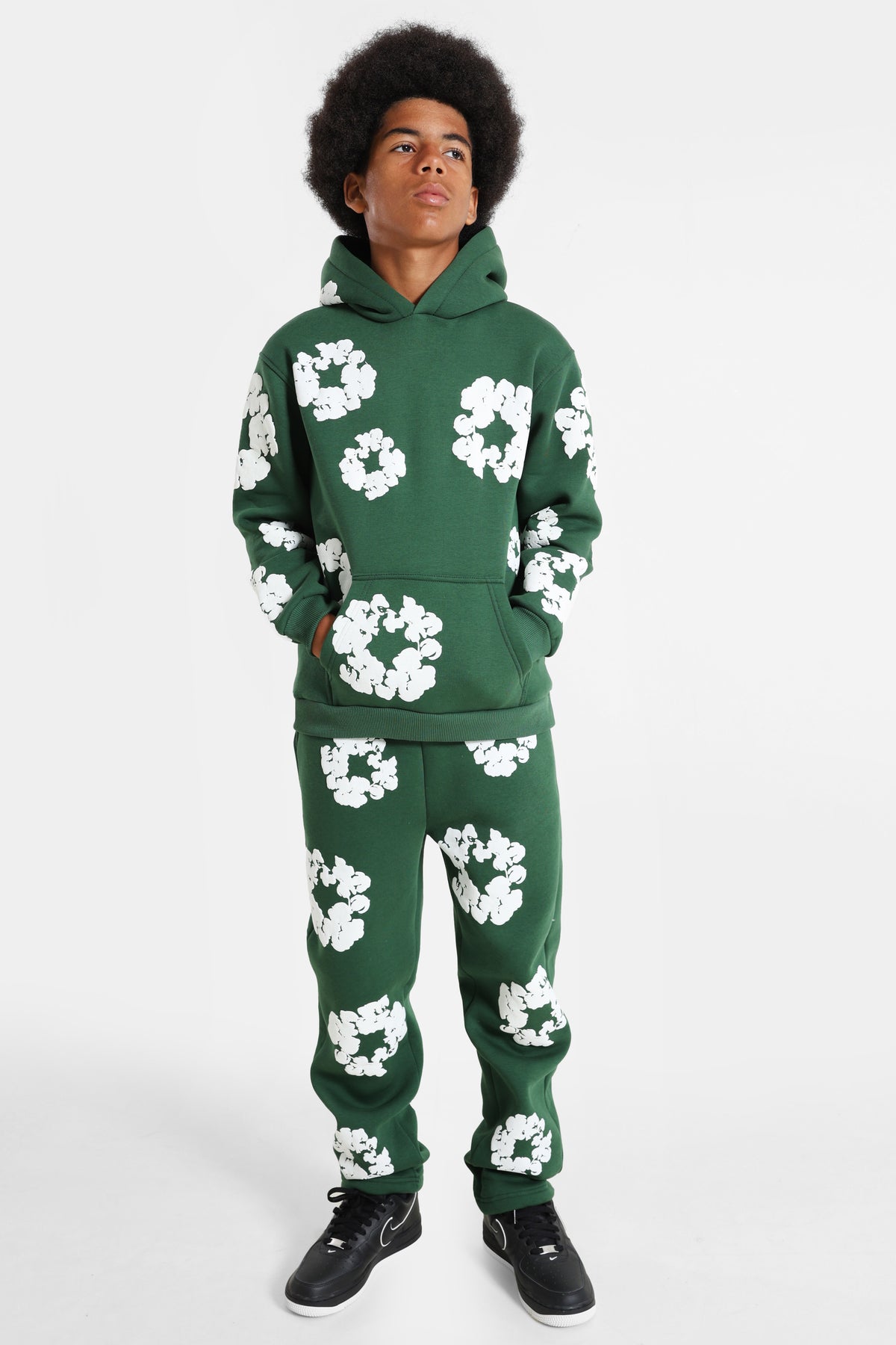Kapuzensweatshirt - Forest Green + White