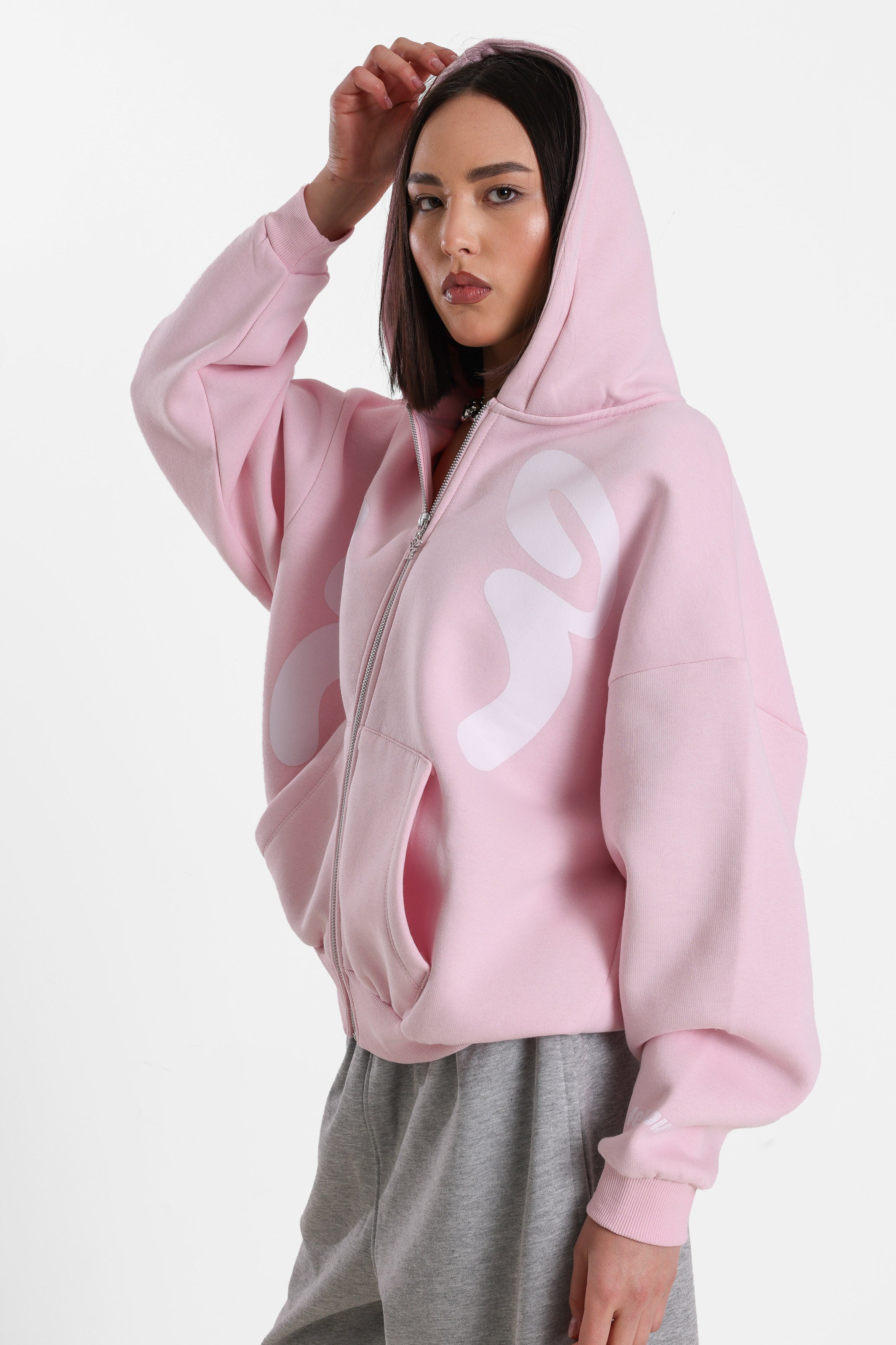 Oversize Kapuzensweatjacke - Blush Pink