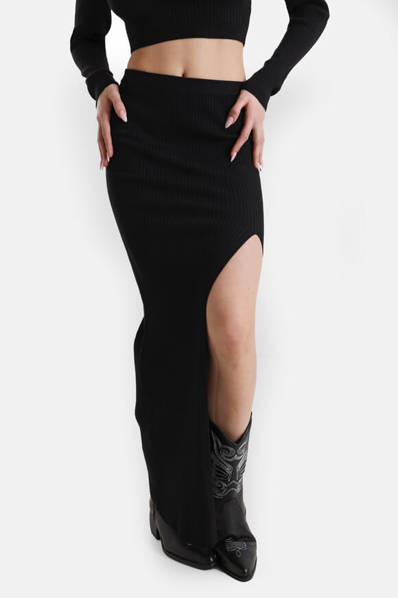 Gerippter Maxi Strickrock - Schwarz