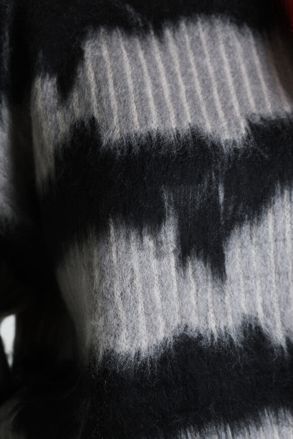 Oversize Hairy Strickpullover - Schwarz + Grau