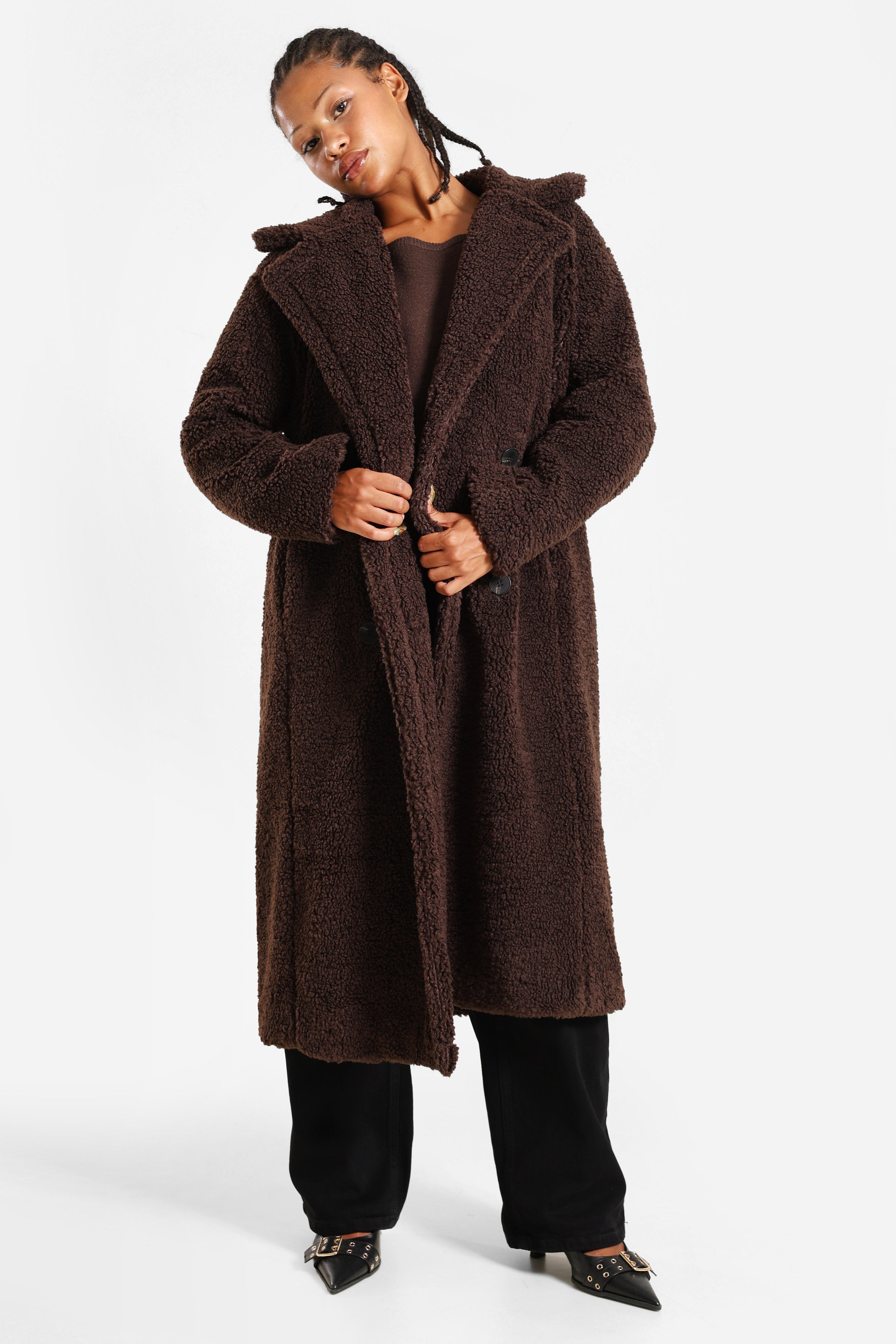 Cappotto in pelliccia sintetica - Chocolate