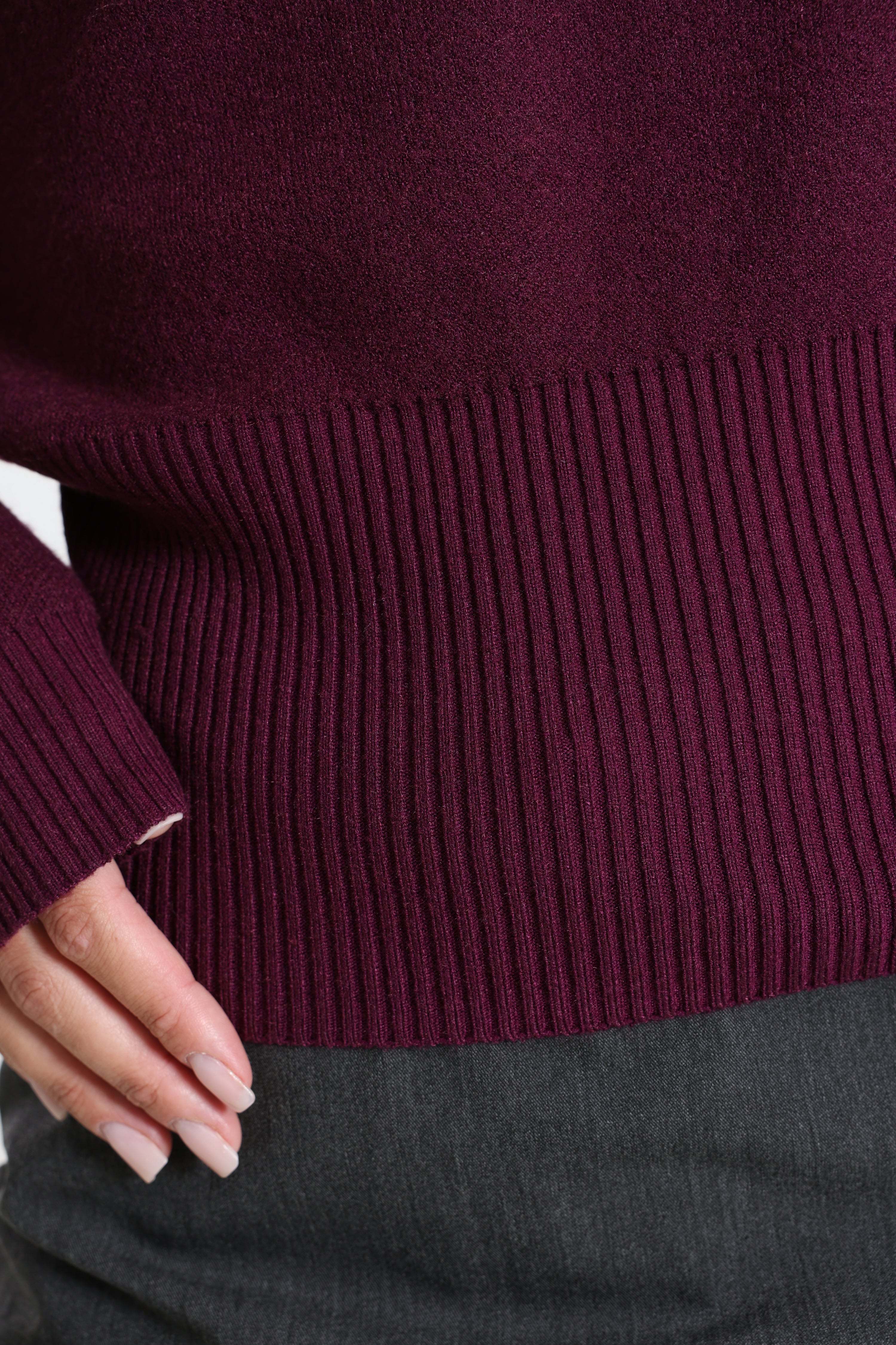 Off Shoulder Strickpullover - Aubergine