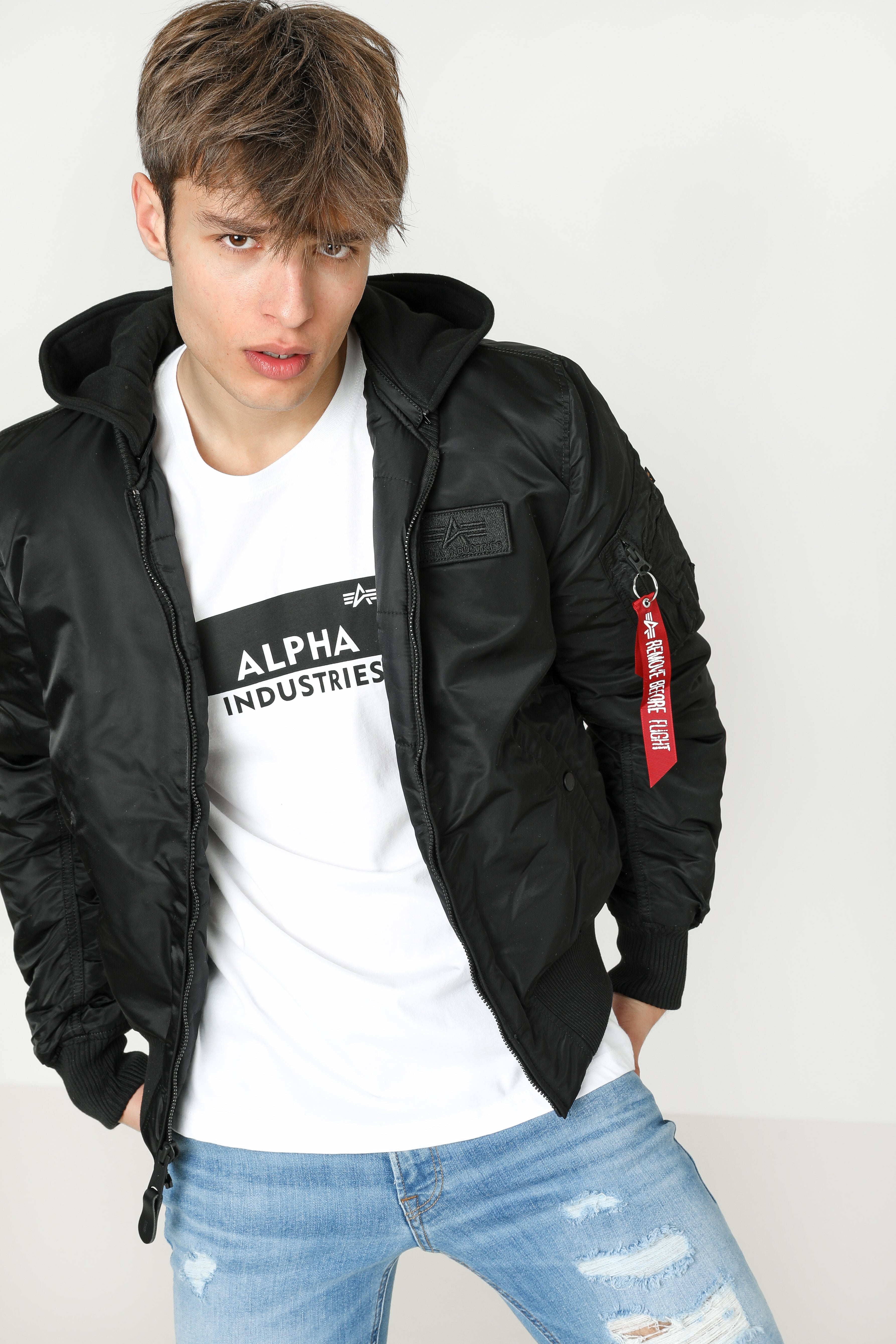 Wattierte Bomberjacke - Schwarz + Weiss