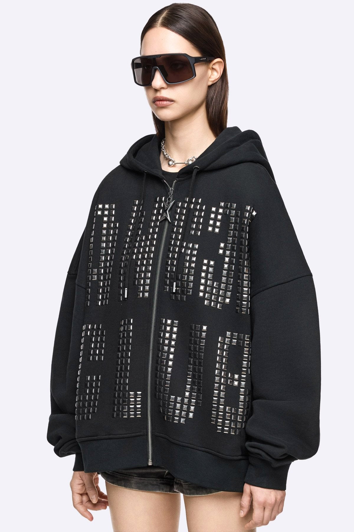 Angel Club Oversize Kapuzensweatjacke - Black