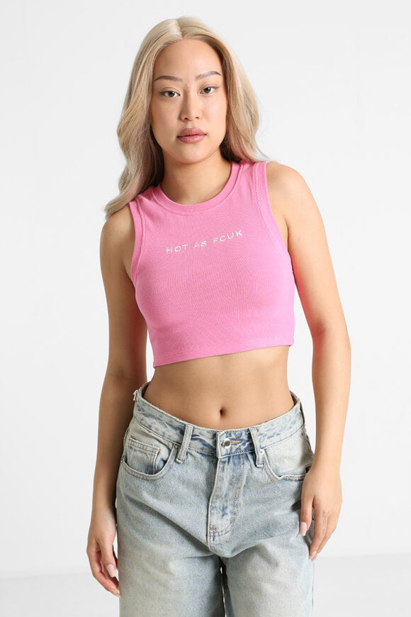 Geripptes Crop Tanktop - Rosa + Weiss