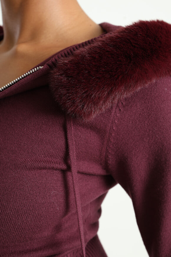 Crop fine knit cardigan - Bordeaux