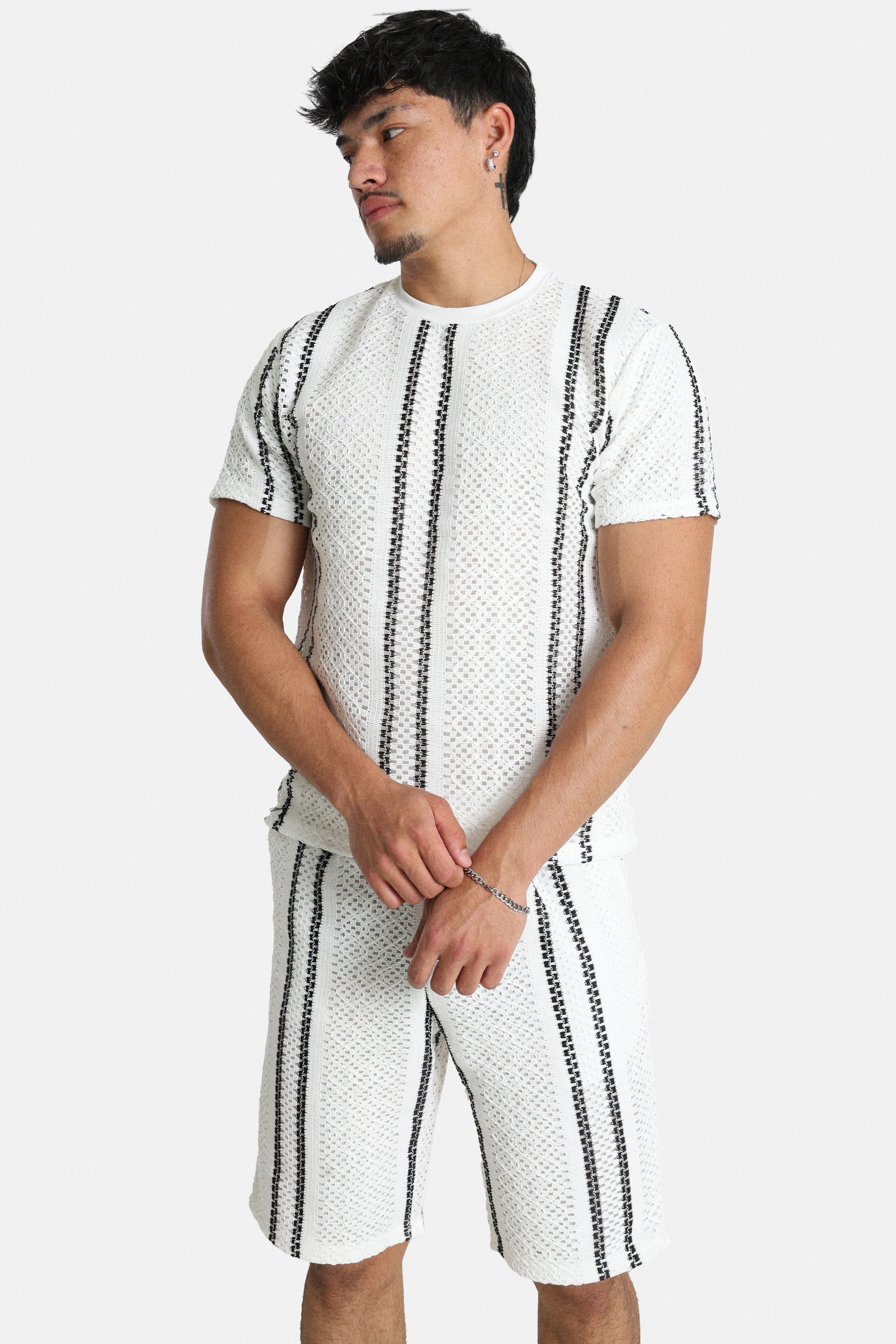 Strukturiertes T-Shirt - Offwhite + Black