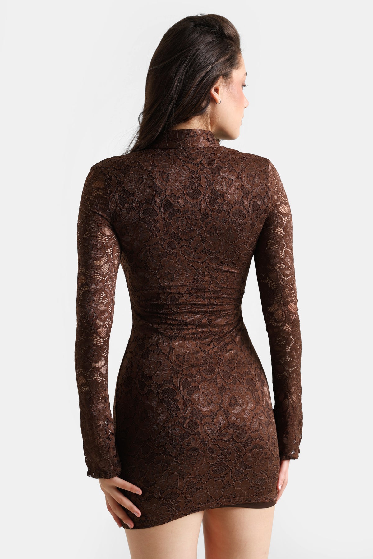Mini robe en dentelle - Brun