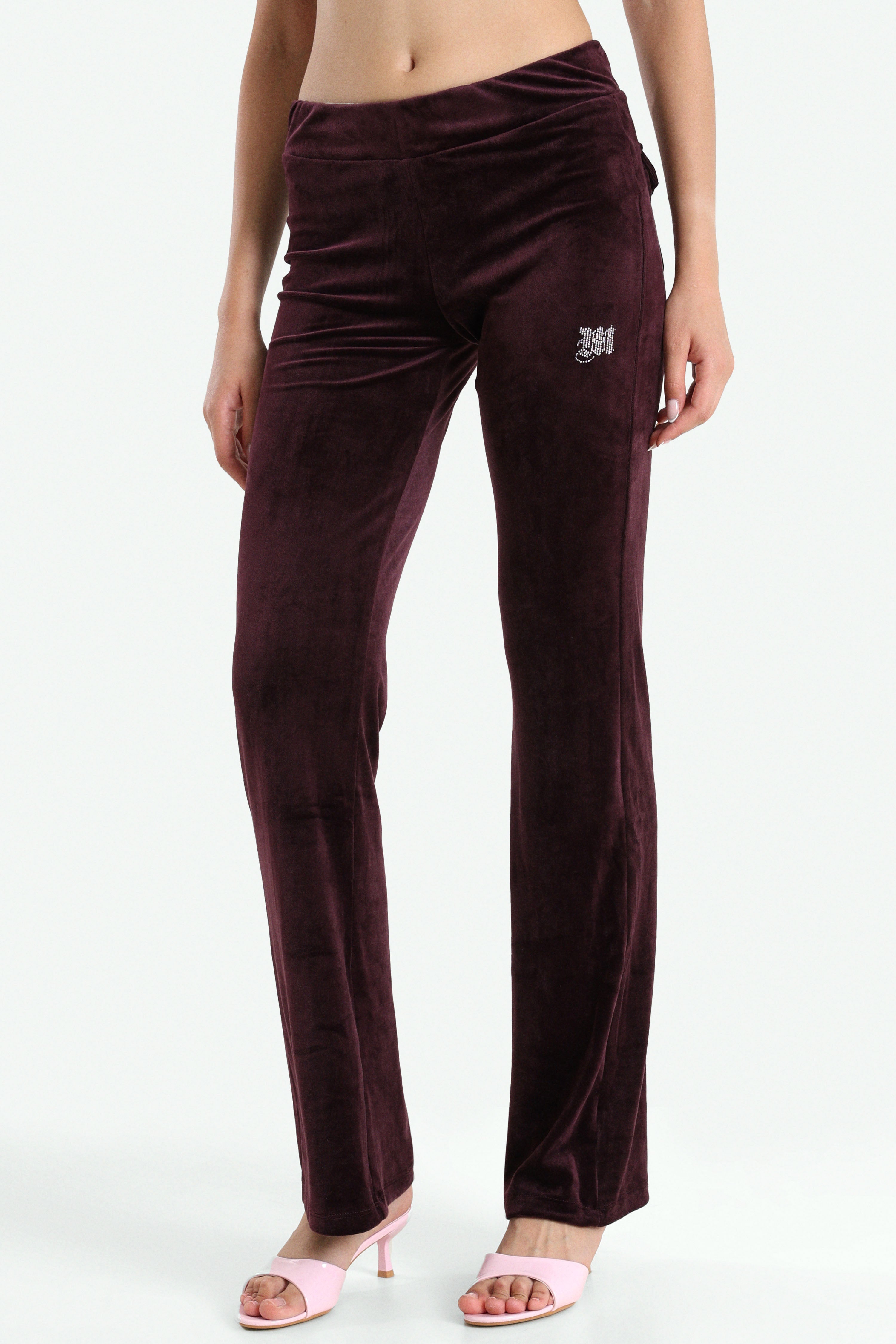 Samt Flare-Hose - Aubergine