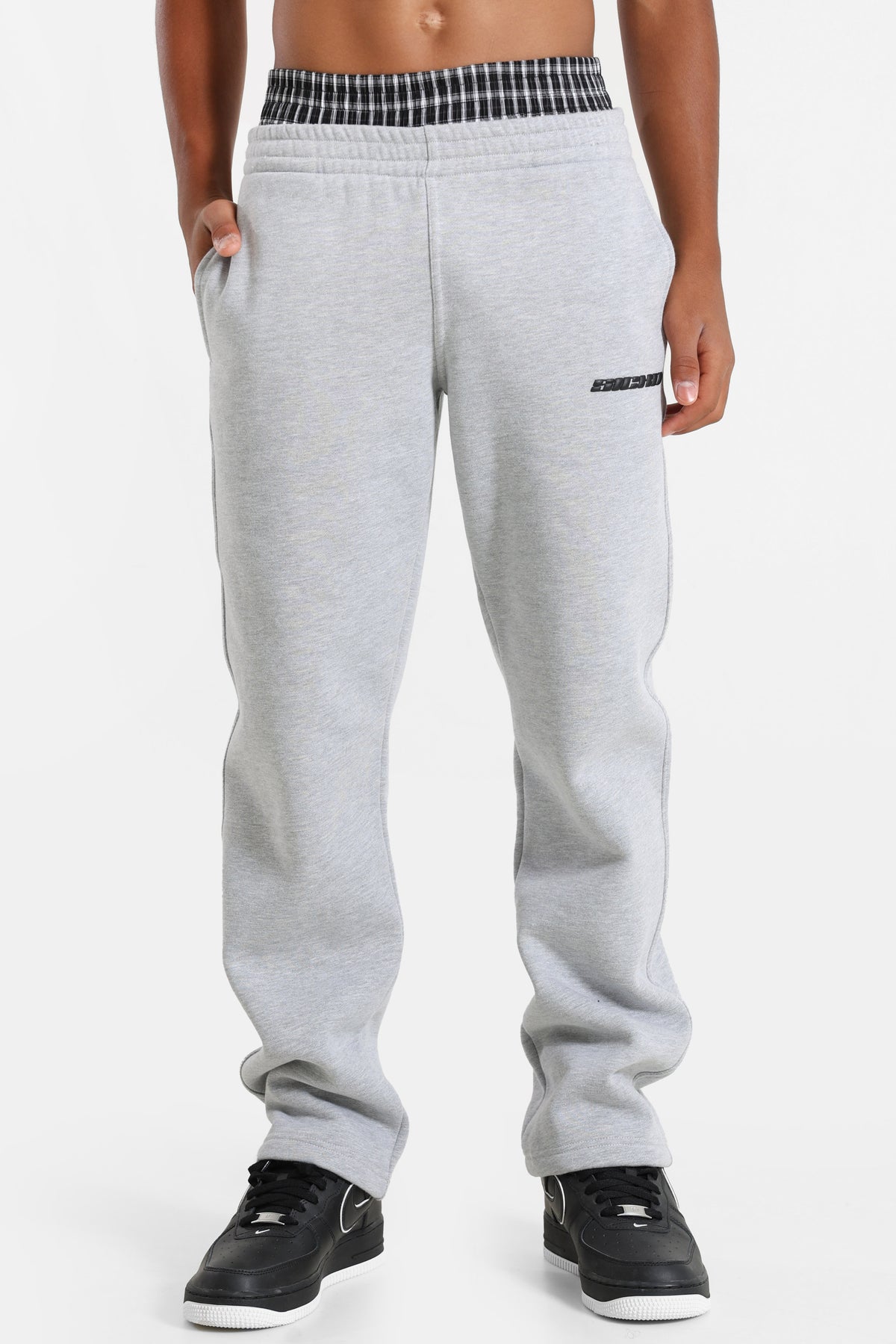 Pantalon en sweat - Gris chiné + Noir