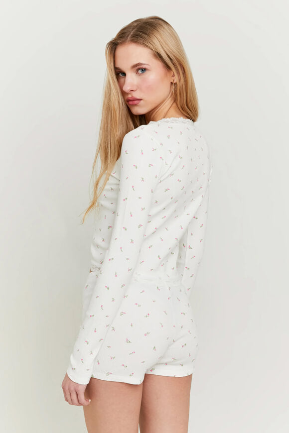 Geripptes Crop Langarmshirt - Offwhite