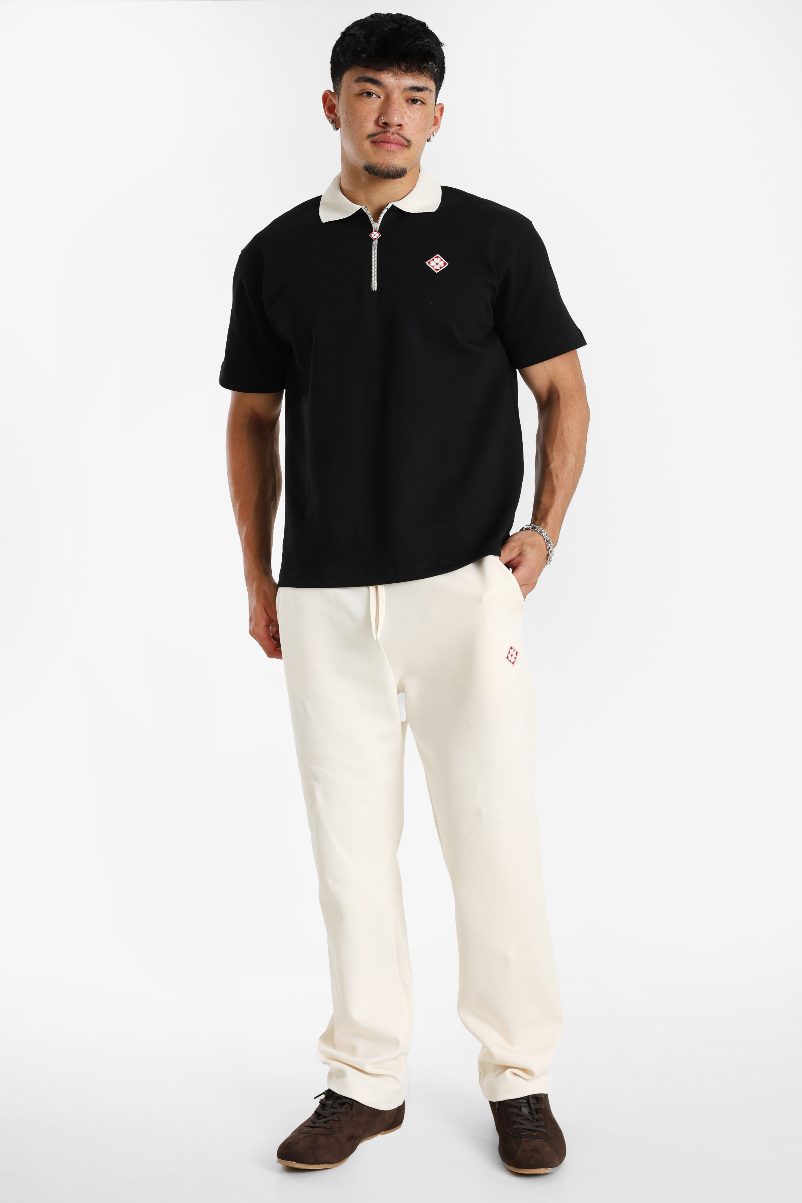 Poloshirt - Black + Beige