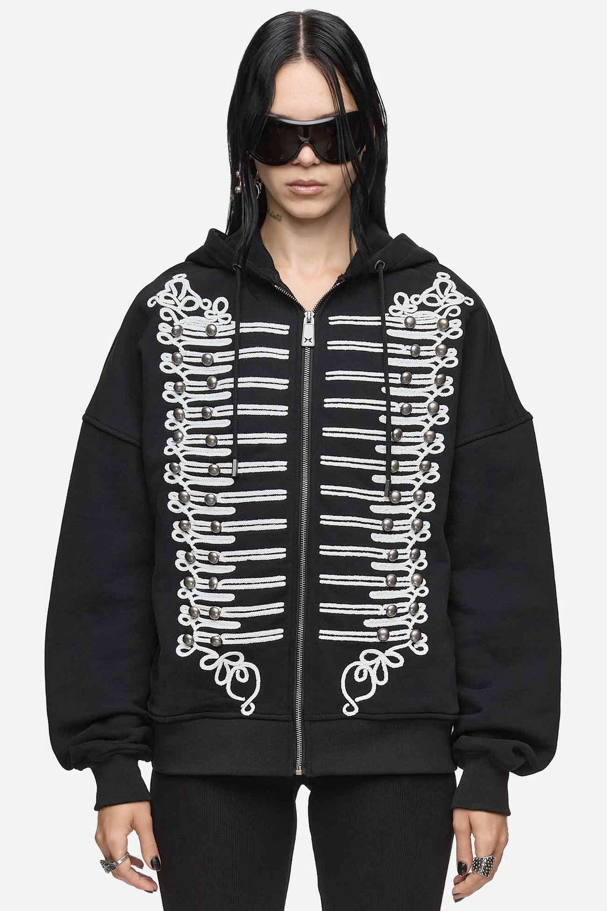 Libertine Military sweat zippé à capuchon avec rivets - Black