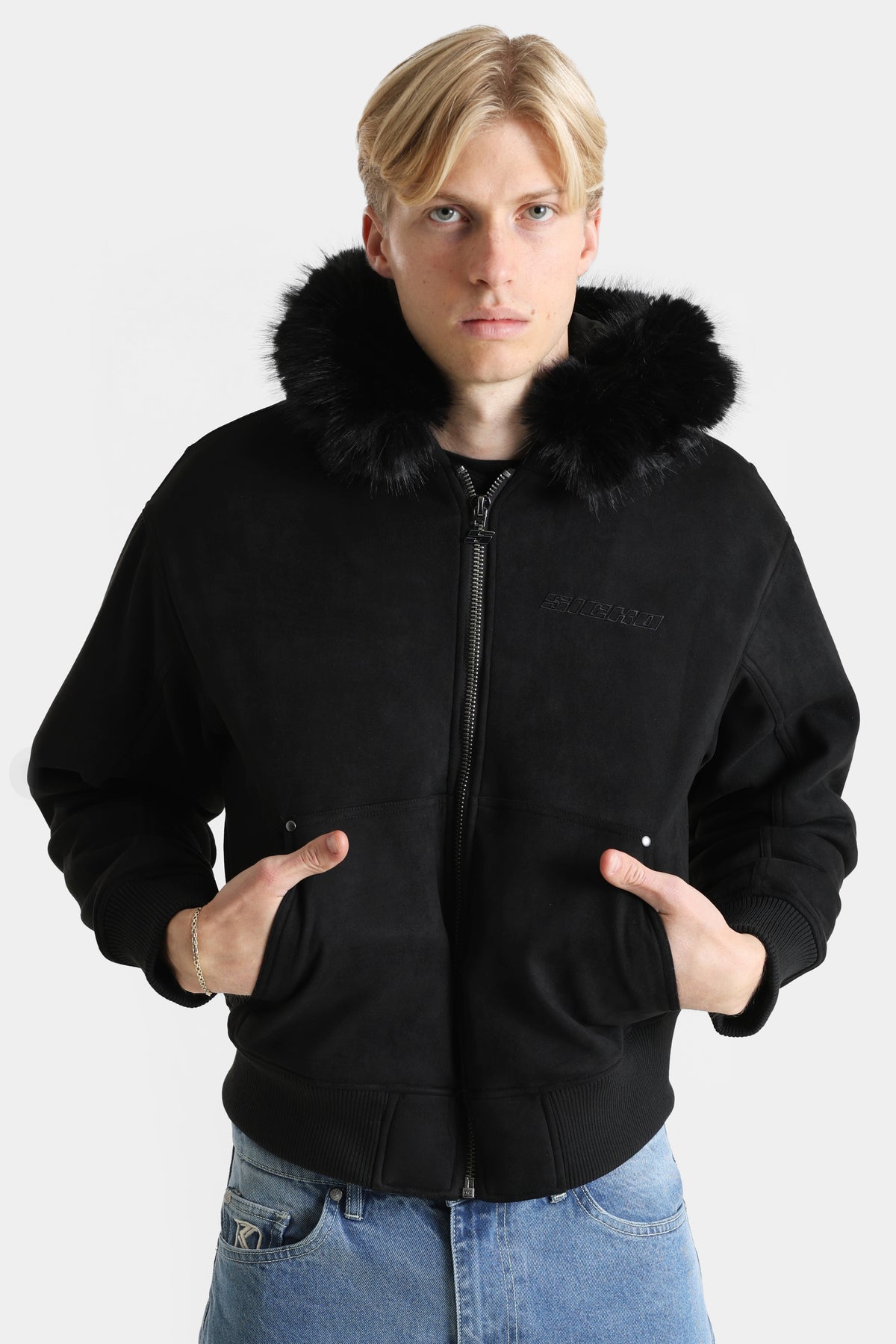 Kunstwildleder Bomberjacke - Schwarz